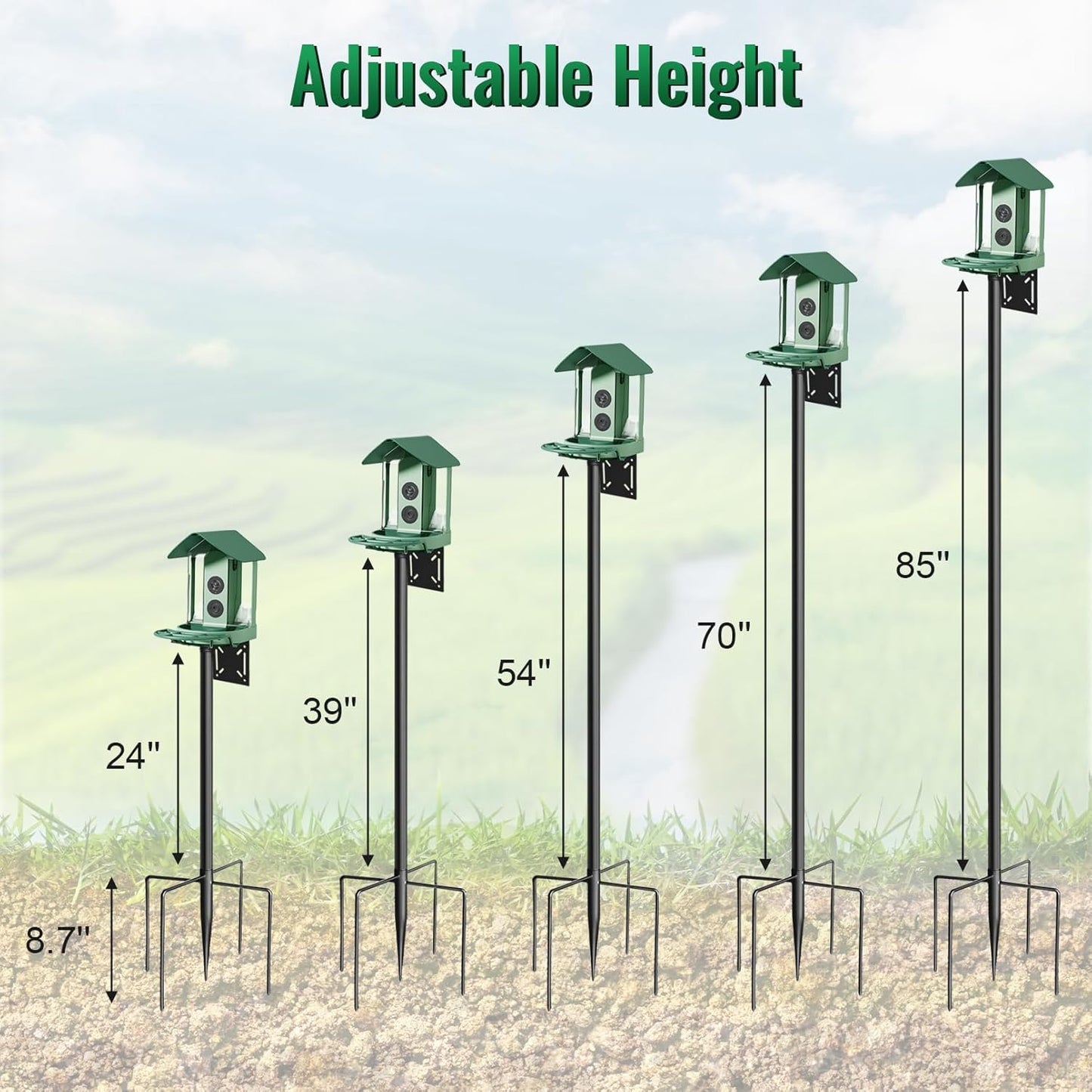 Bird House Pole, 92in Adjustable Bird Feeder Pole for Outdoors, Heavy Duty Smart Feeder Pole Mount Kit for Feeders, Birdhouse, Weather Station, Birdwatching