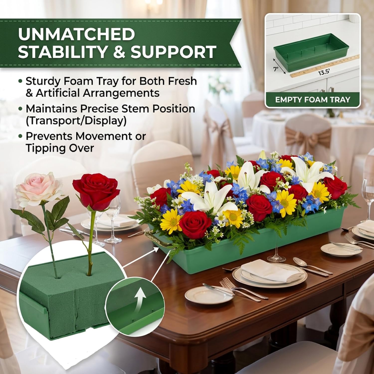 Flower Pots 4 Pack Floral Foam Trays for Wedding Car Decor, Plastic Fl