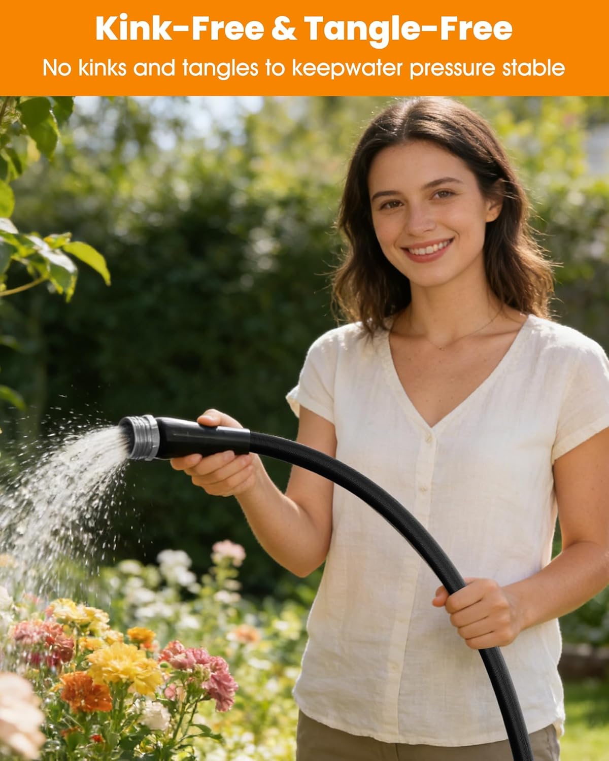 75 FT Garden Hose, Non-Expanding Water Hose, Ultra Flexible, Burst-Res