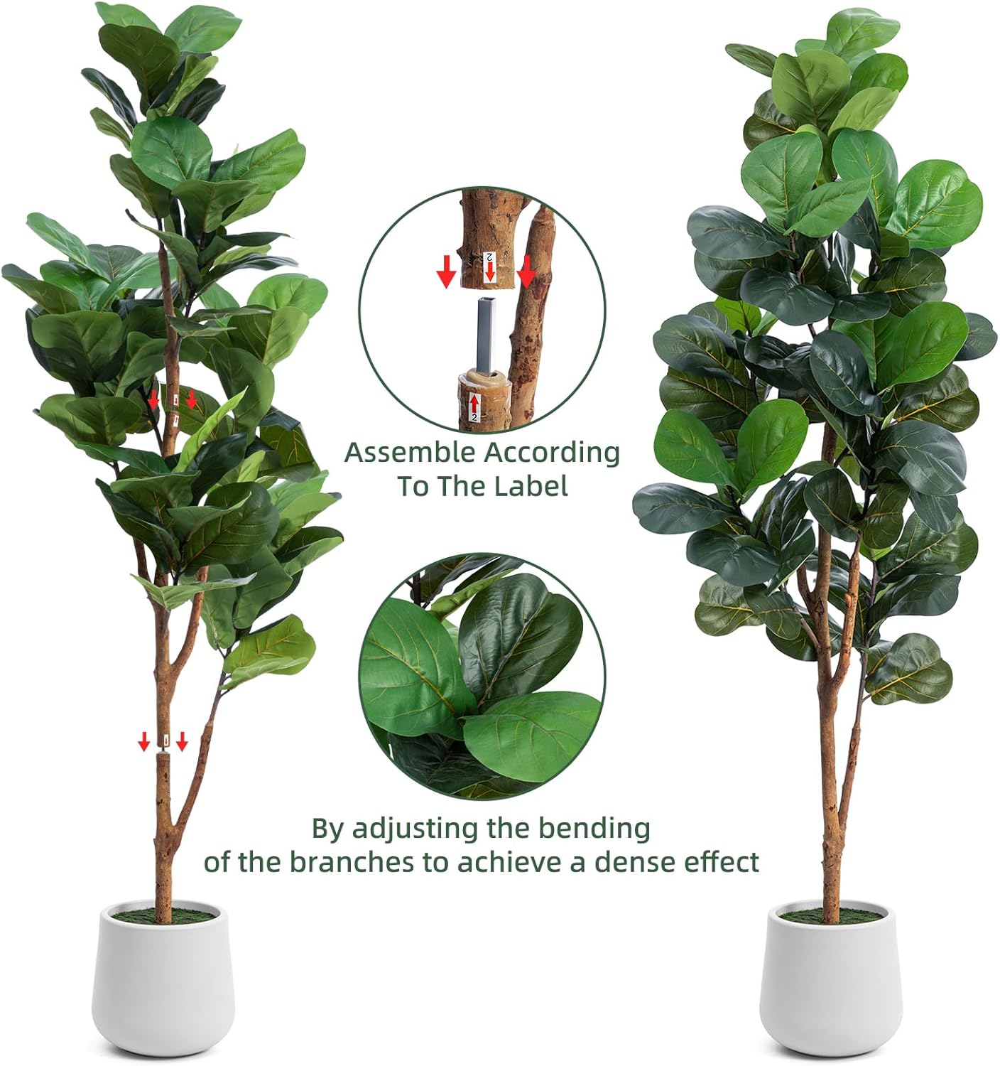 6ft Artificial Fiddle Leaf Fig Tree with LED Fairy Lights & White Planter - Lifelike Faux Ficus Lyrata Plant in Pot with Natural Trunk for Home Office Living Room Bathroom Corner Decor Indoor Outdoor