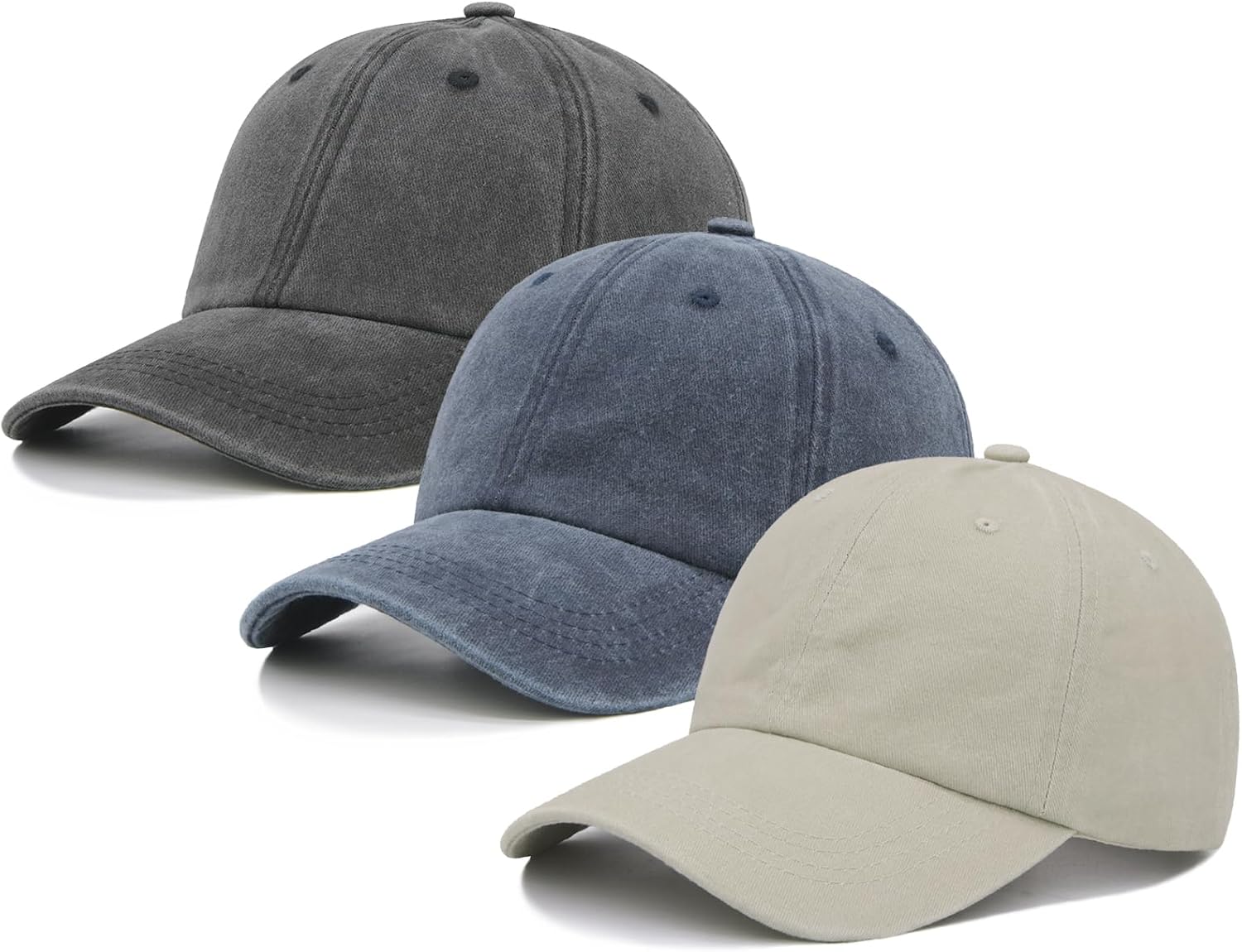 3 Packs Washed Plain Baseball Cap, Retro Adjustable Unstructured Cotto