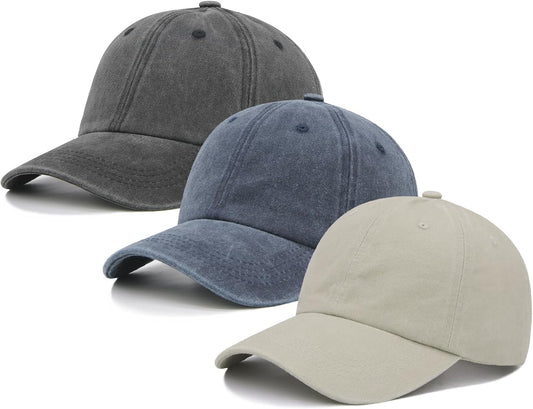 3 Packs Washed Plain Baseball Cap, Retro Adjustable Unstructured Cotto