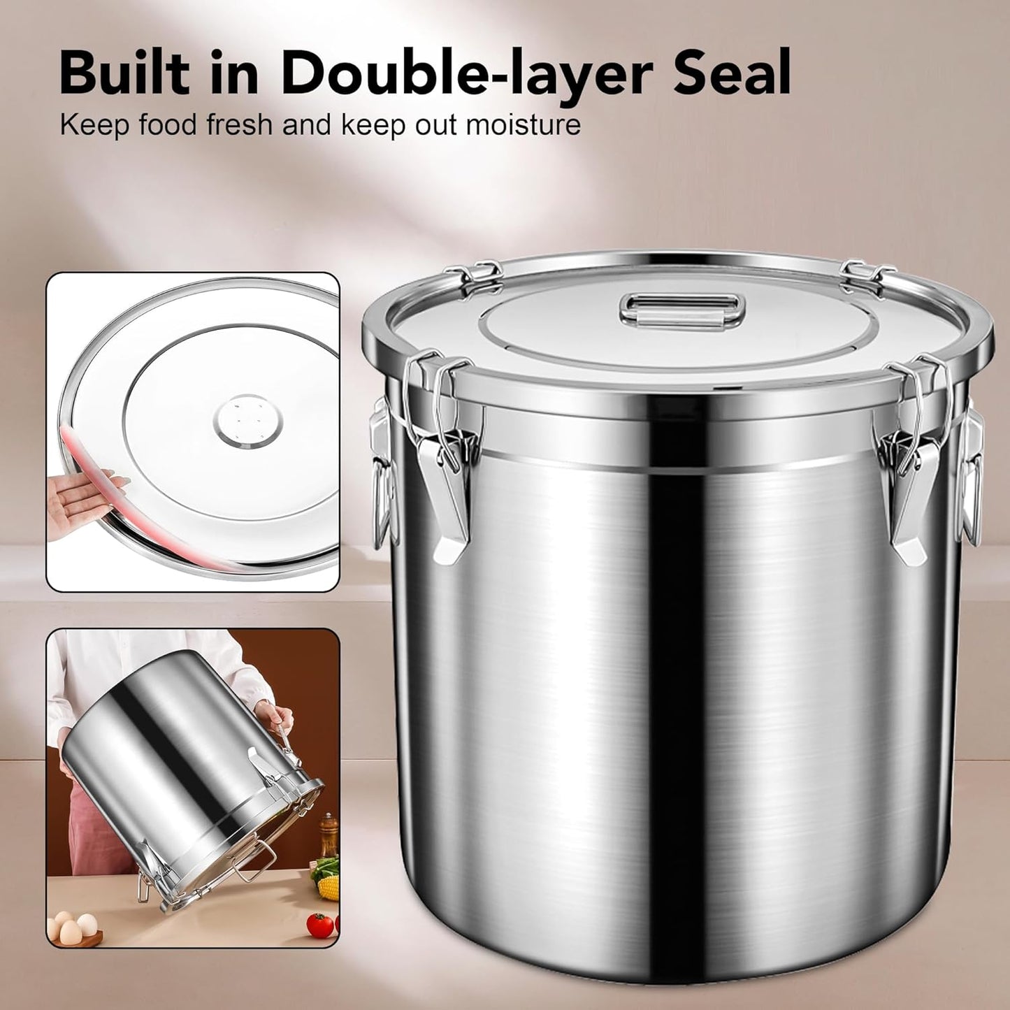 Newget Dog Food Storage Containers, Large Stainless Steel Pet Food Storage Containers 20 lb / 9 kg to Keep Fresh, Metal Airtight Cat Food Containers With Scoop and 2 Small Containers