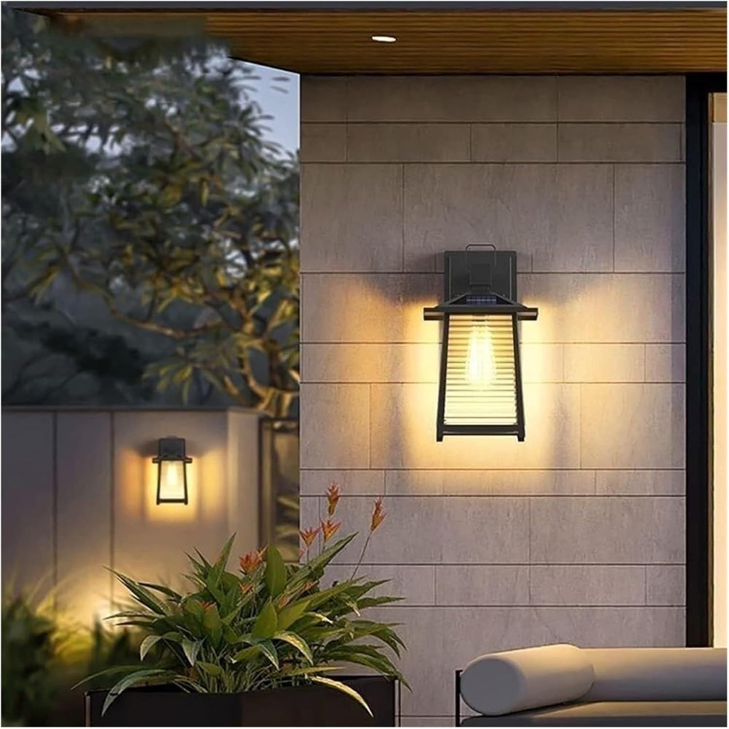 European Garden Wall Lamp Outdoor Solar Light High Permeable Shade Glass Sconce Retro Waterproof Aluminum Lantern Lamps sconces