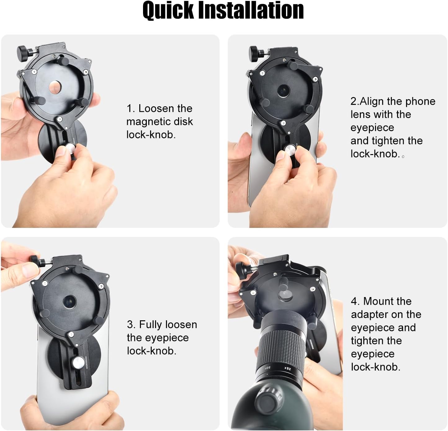 SUNWAY SPA-3060 Cell Phone Adapter for Binocular, Universal Smartphone Mount for Binocular, Compatible with Eyepiece Outer Diameter 30-60mm