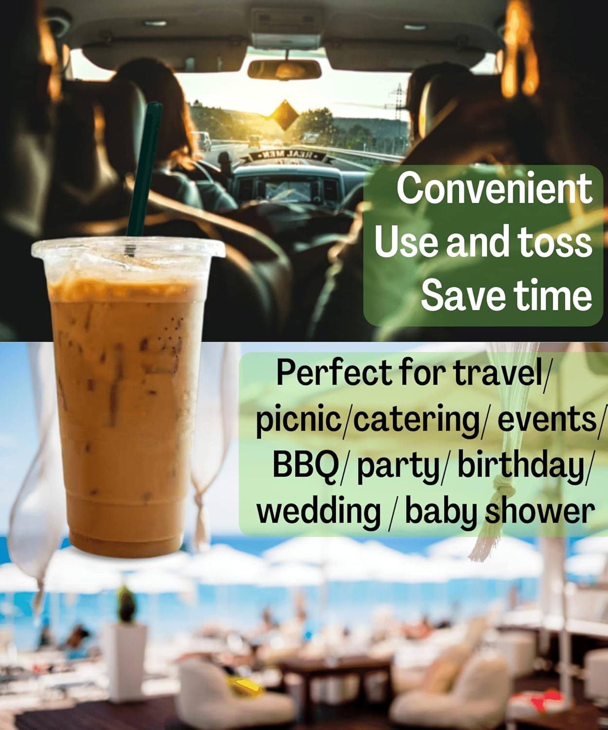 20 oz Clear Plastic Cups with Lids and STRAWS, Disposable Drinking Cup