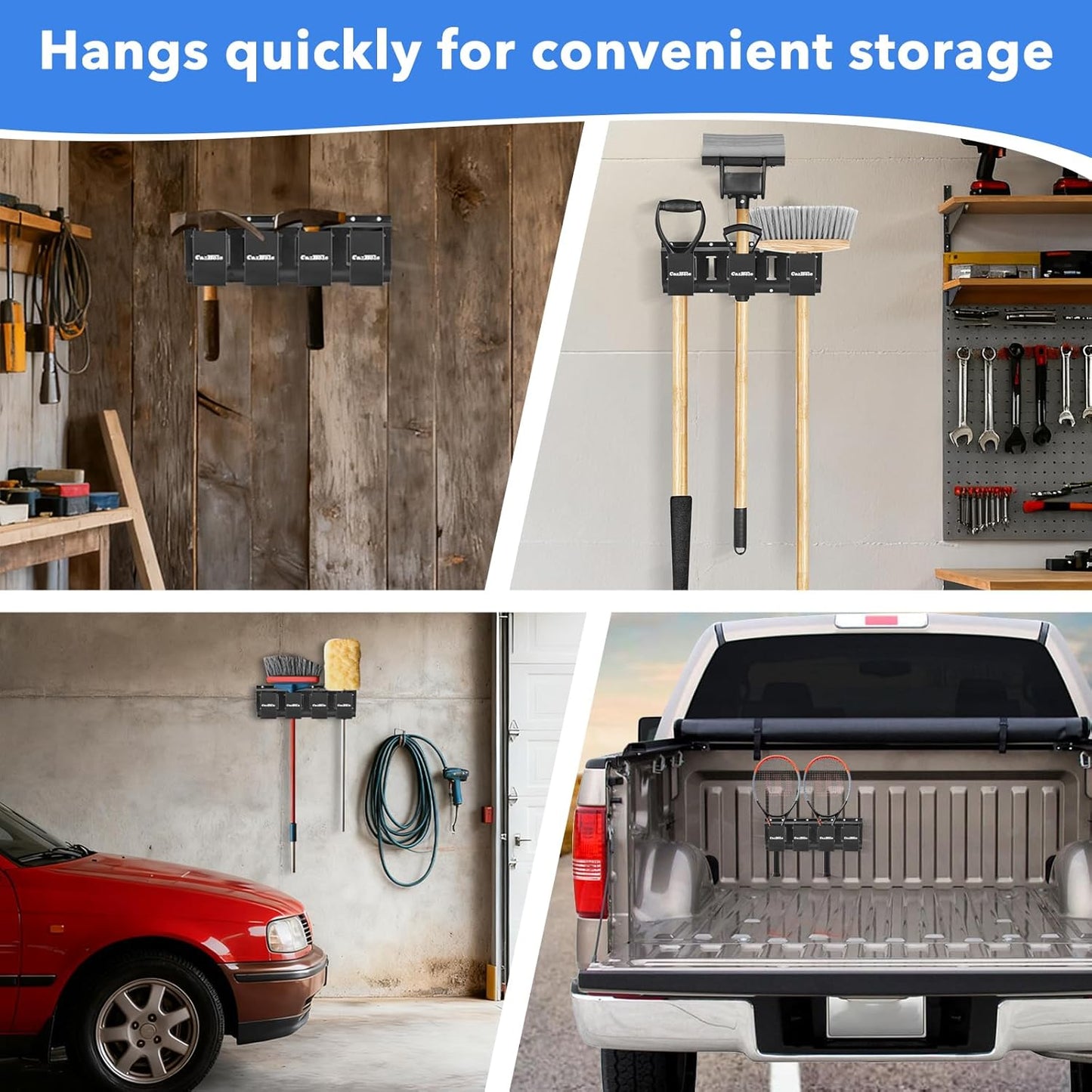 CarBole E Track Tool Holders for Truck, Warehouses, 4 Pack E Track Accessories Garage Organization to Keep Garden Tools