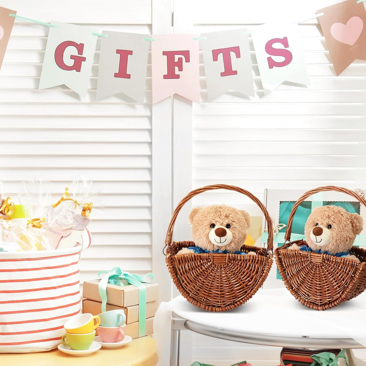 2 Pcs Flower Girl Baskets Half Moon Wicker Rattan Basket with Handle Willow Wedding Baskets for Valentine's Day Wedding Picnic Home Decorations Garden Storage (Dark Color)