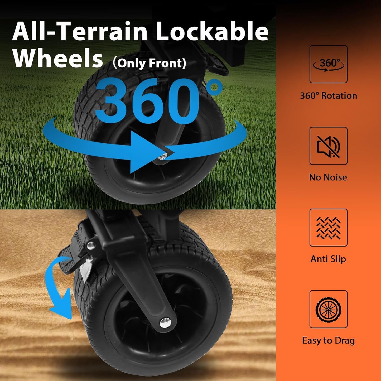 440 LBS Wagons Carts Foldable, Folding Collapsible Wagon Cart with Big All-Terrain Wheels & Cup Holders, Utility Graden Carts for Camping, Beach, Garden and Shopping