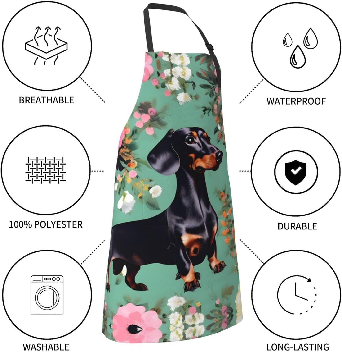 Dachshund Florals print Waterproof apron with pocket adjustable cooking apron for adult kitchen bibs to bake