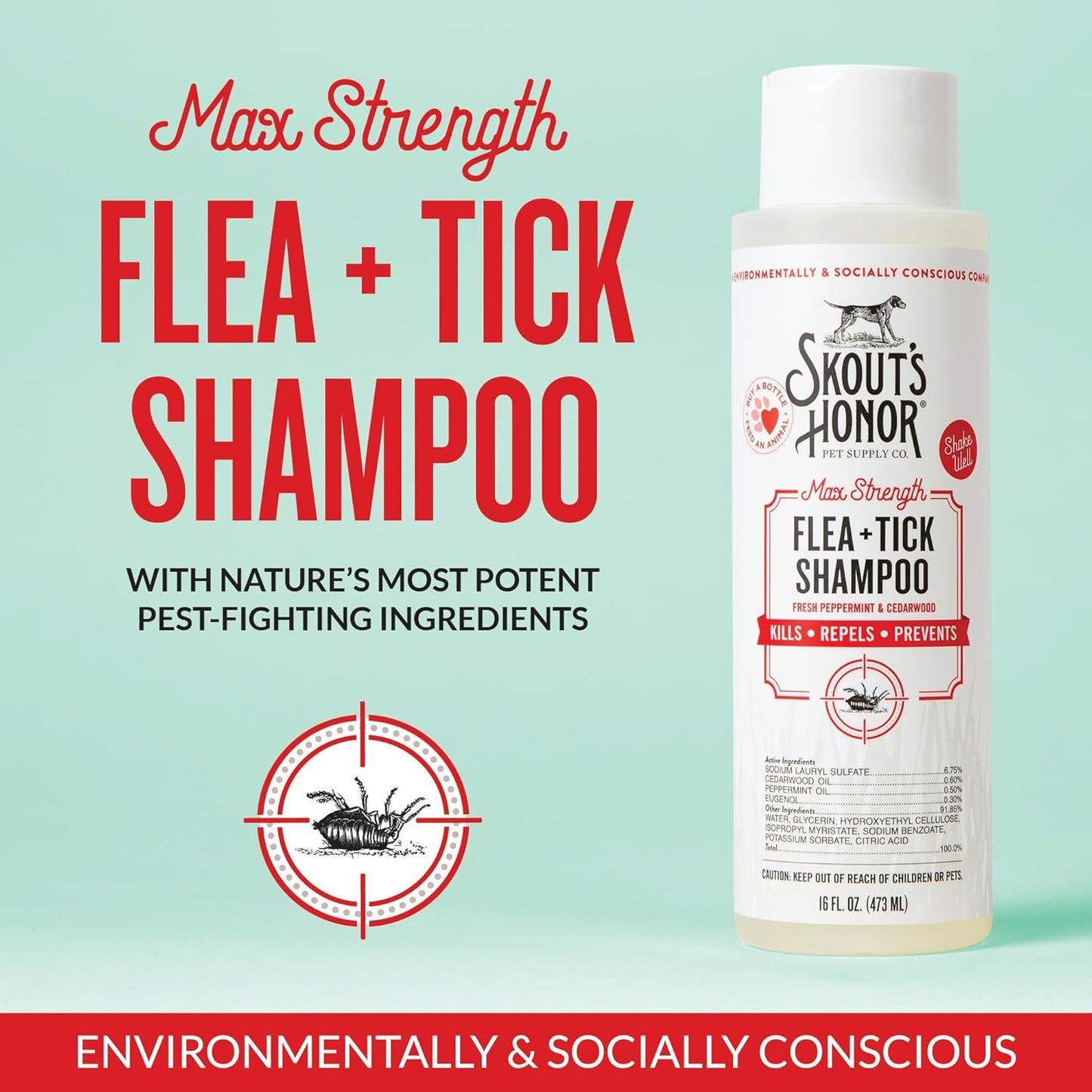 Skout's Honor Flea and Tick Shampoo for Dogs - Natural Peppermint & Ce
