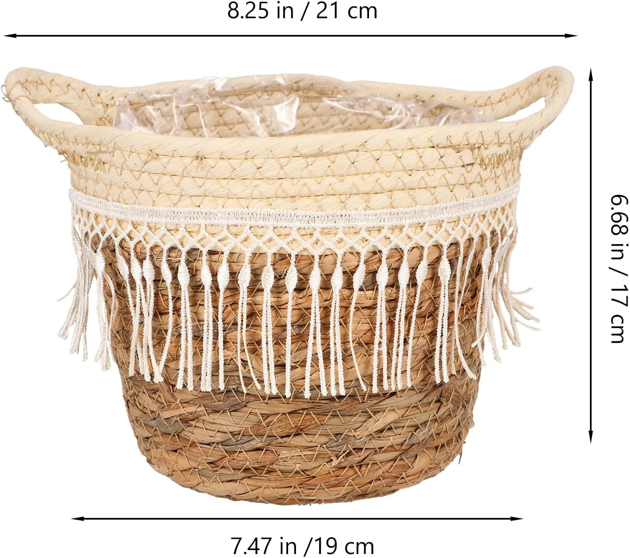 Alipis Woven Planter Basket with Built-in Liner Straw Rope Plant Container Holder for Indoor and Outdoor Use Boho Plant Basket for Home Office Patio D Cor 8.26X7.48X6.69 Inch