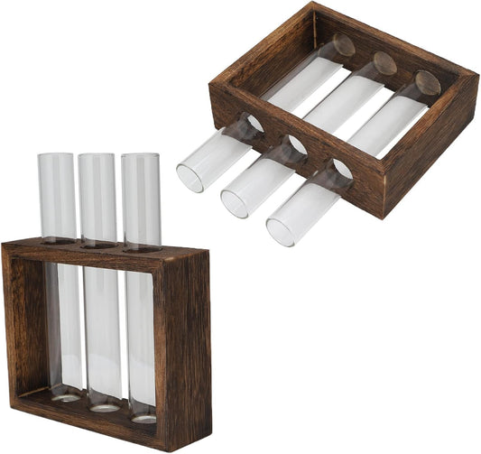 GLOGLOW Plant Propagation Station,Tiered Hydroponic Planters Pots with Wooden Stand and Glass Test Tubes, Home Decoration Vase and Gifts for Women Mom Plant Lovers Unique