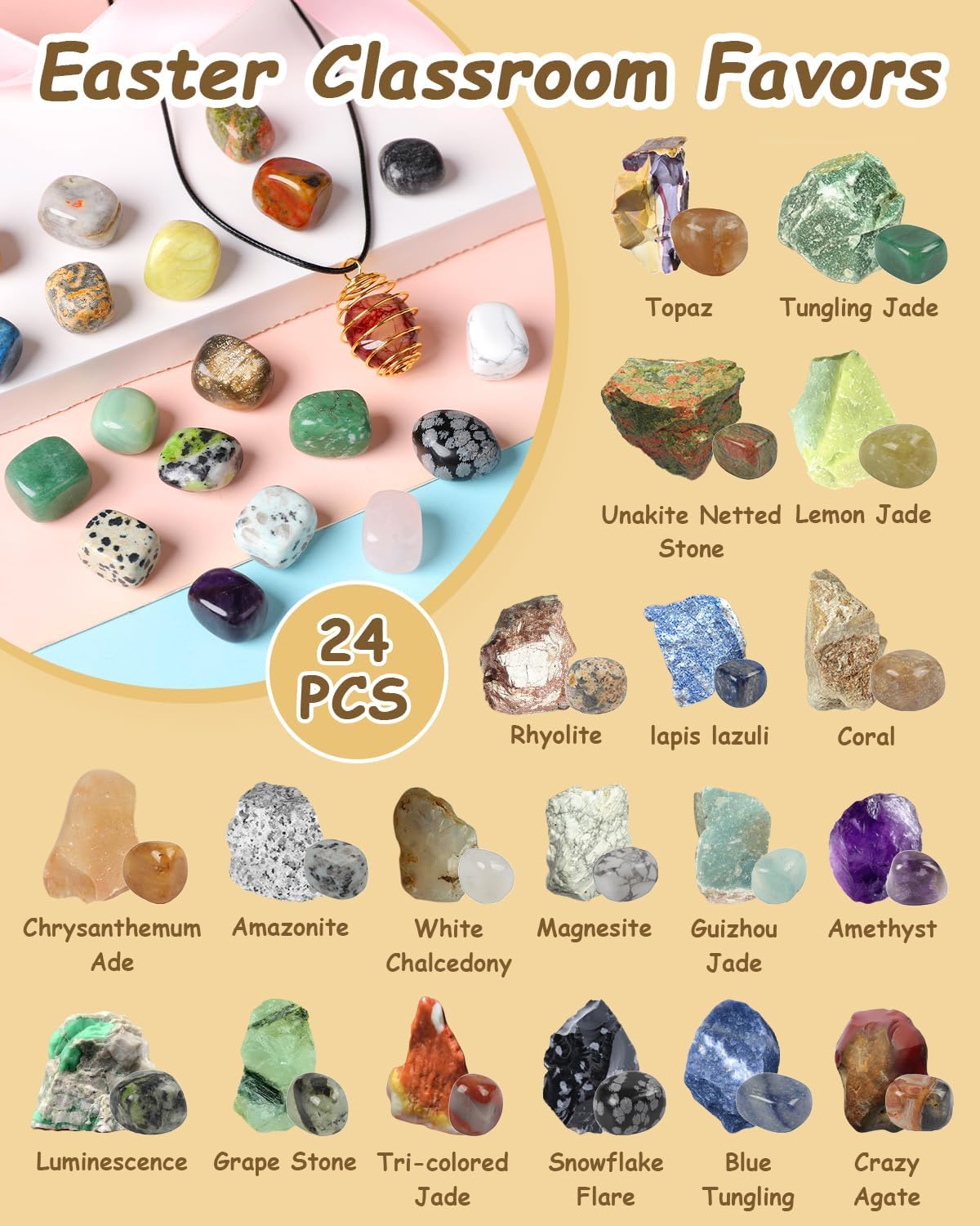 24 Pack Gem Filled Prefilled Easter Eggs, Gemstones Party Favors for Kids Prize Box Birthday Party Supplies, Easter Basket Stuffers, Easter Classroom Exchange Gift for Boys and Girls