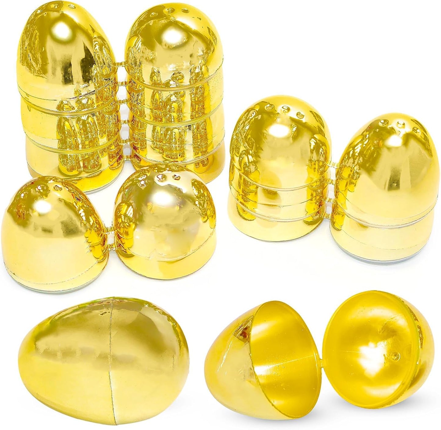 Taboom Gold Easter Eggs 12 Count - Plastic Easter Eggs Fillable Golden Egg Hunt For Easter Baskets, Party Decorations, & Party Favors