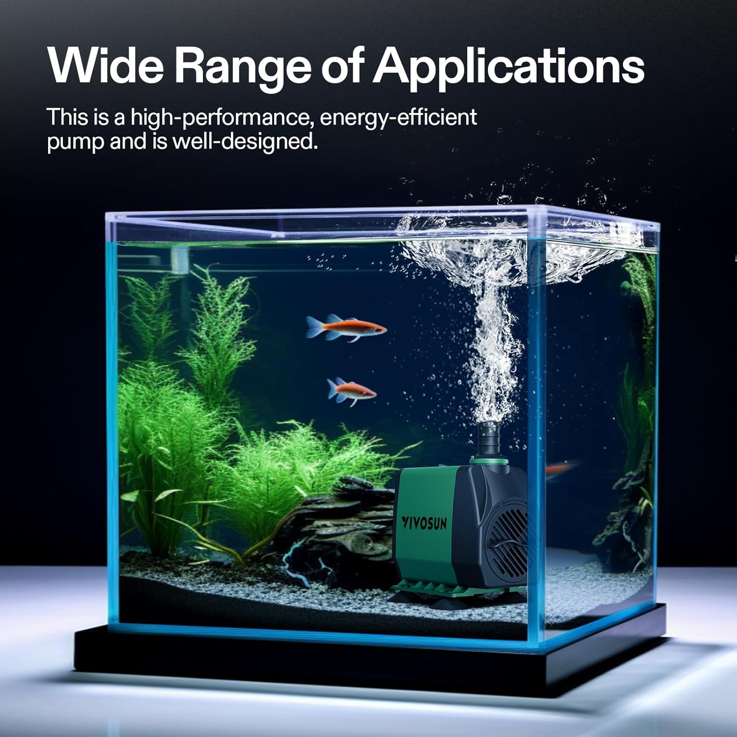 VIVOSUN 800GPH Submersible Pump(3000L/H, 24W), Ultra Quiet Water Fount