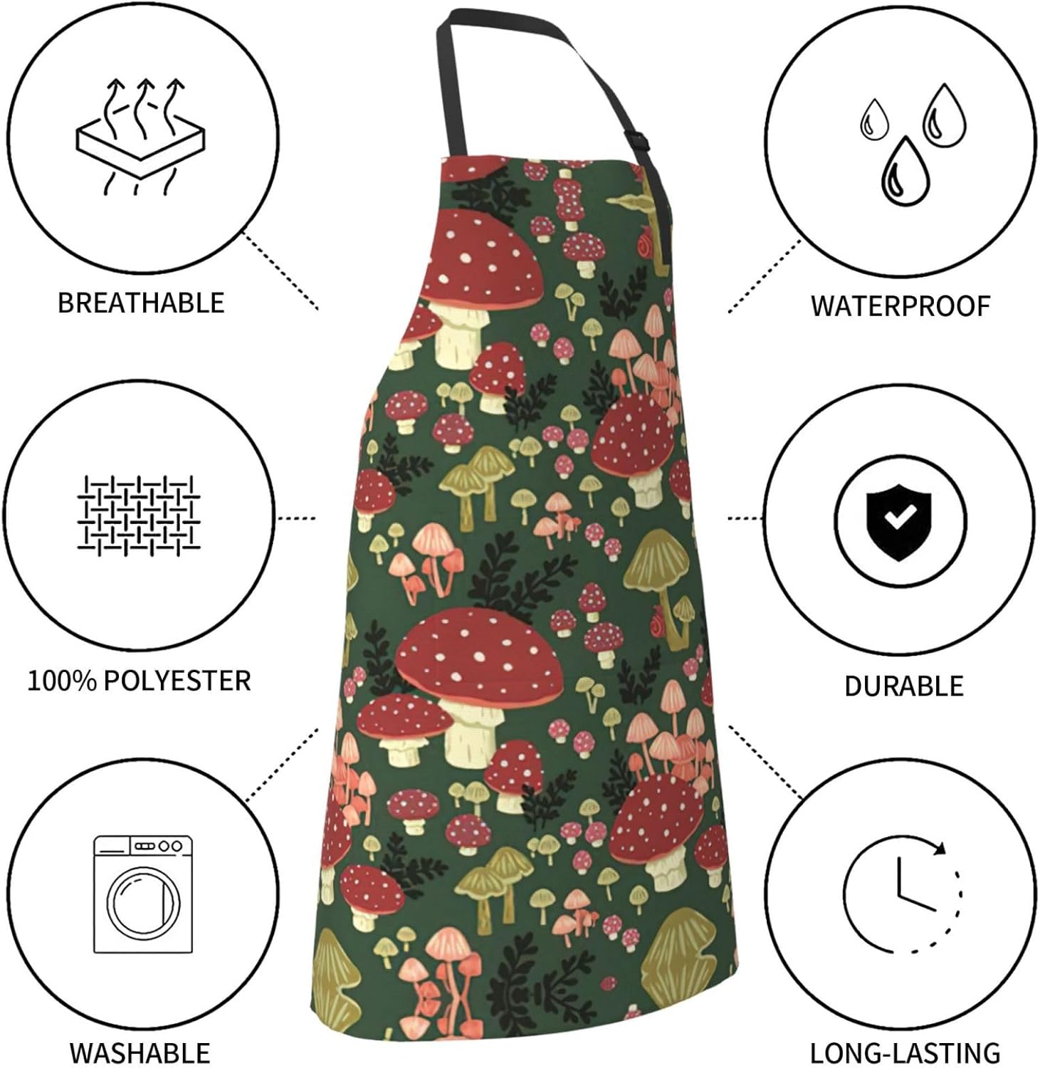 Bright Mushrooms Art print Waterproof apron with pocket adjustable coo