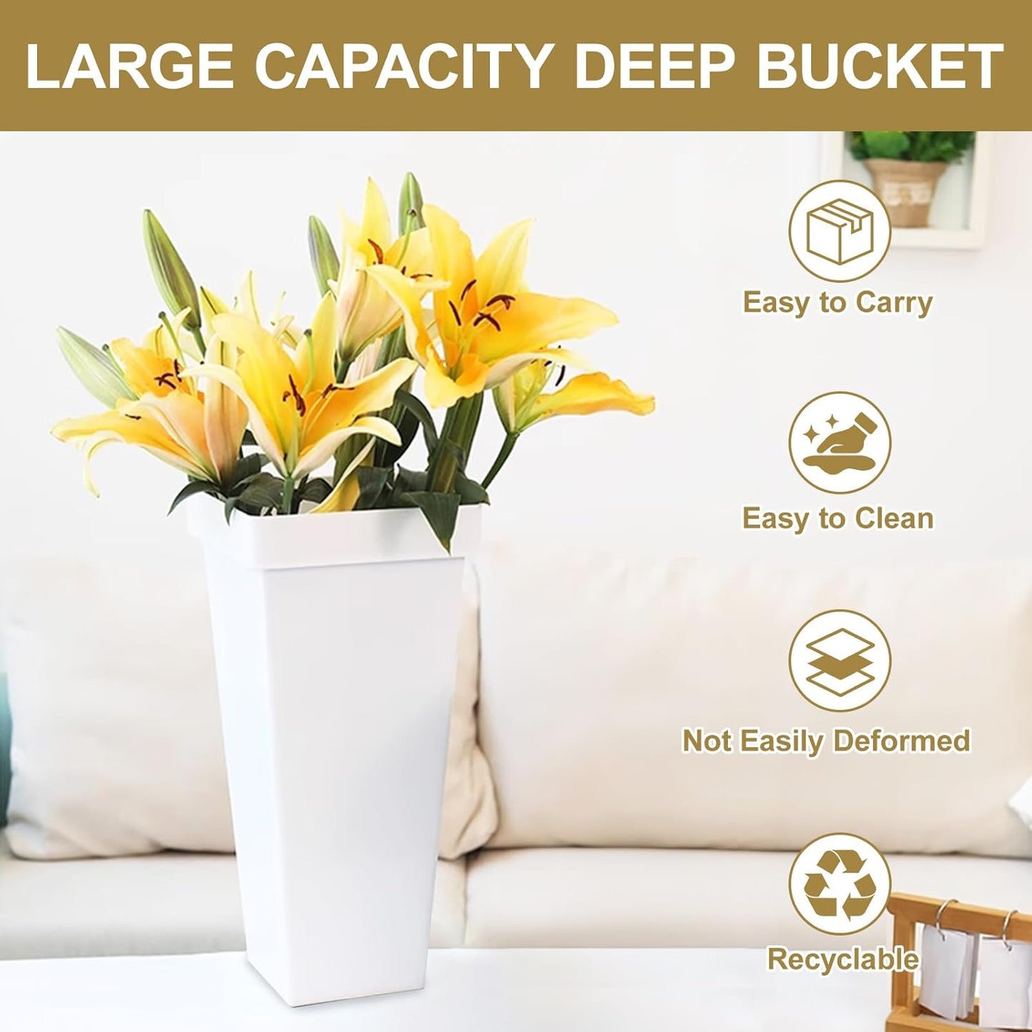 Homegroove 12 Pcs Plastic Flower Buckets, 13.4 Inch Square Floral Display Stand, Tall Vase for Cut Flowers, Indoor/Outdoor Home Wedding Bar Supplies