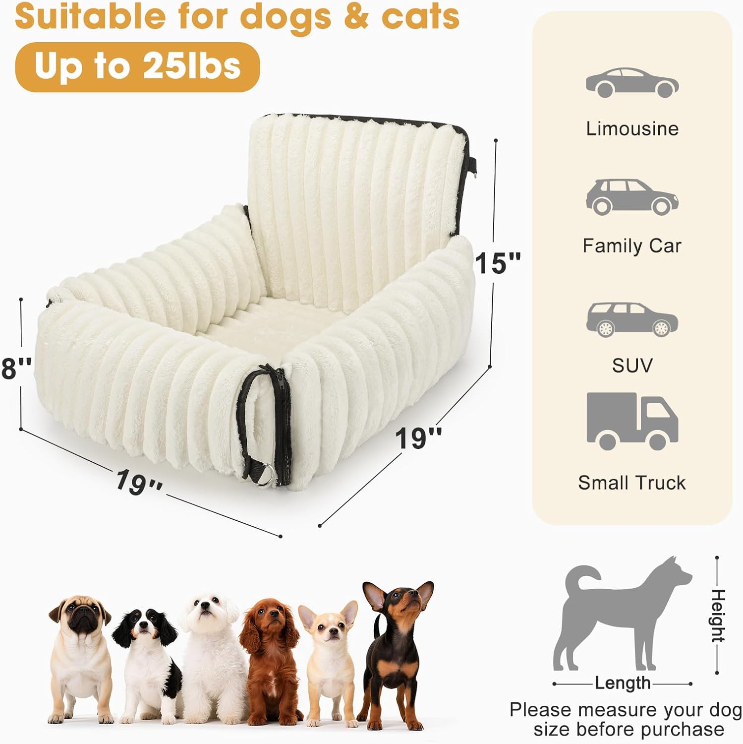 MIXJOY 6-in-1 Dog Car Seat for Small/Medium Dogs up to 25 lbs, Multi-F
