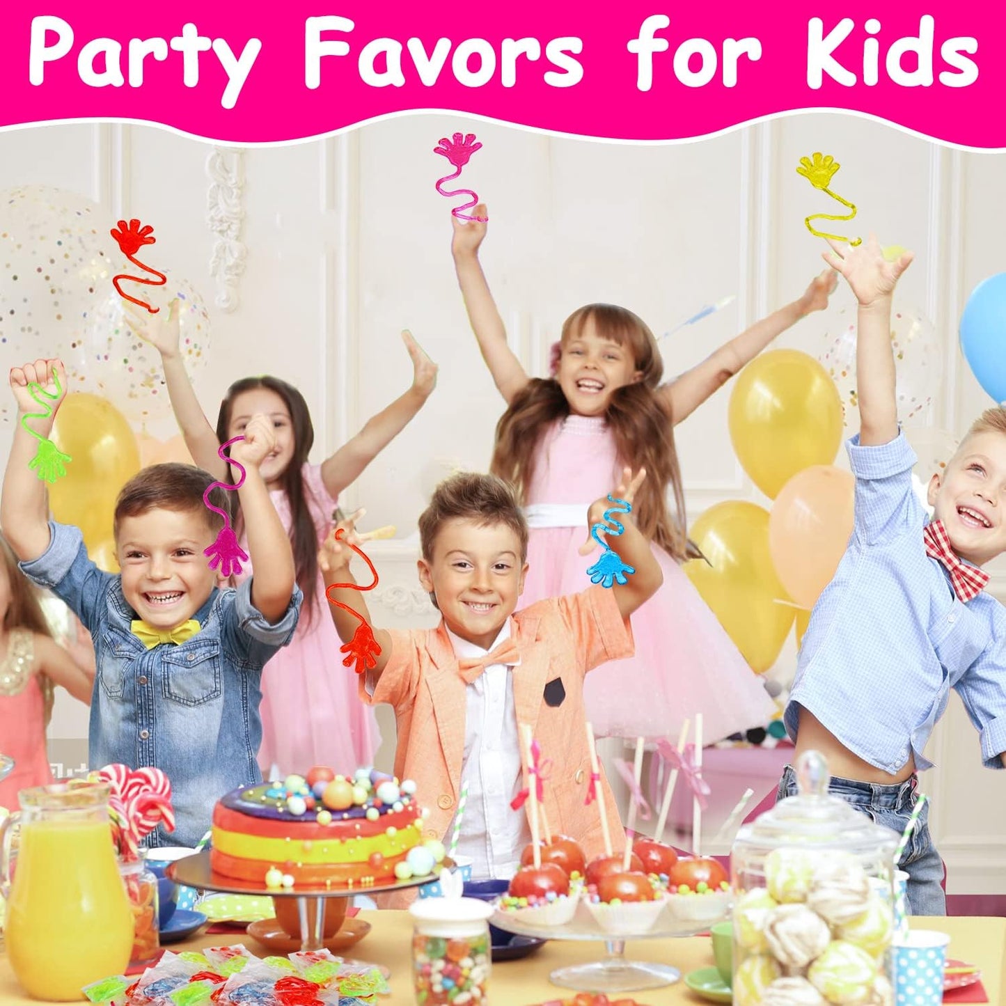 100PCS Glitter Sticky Hands Party Favors for Kids 4-8 8-12 Birthday Supplies Easter Egg Fillers Goodie Bag Stuffers Classroom Treasure Box Toys Carnival Prizes Mini Bulk Treat Trinkets Pinata Stuff