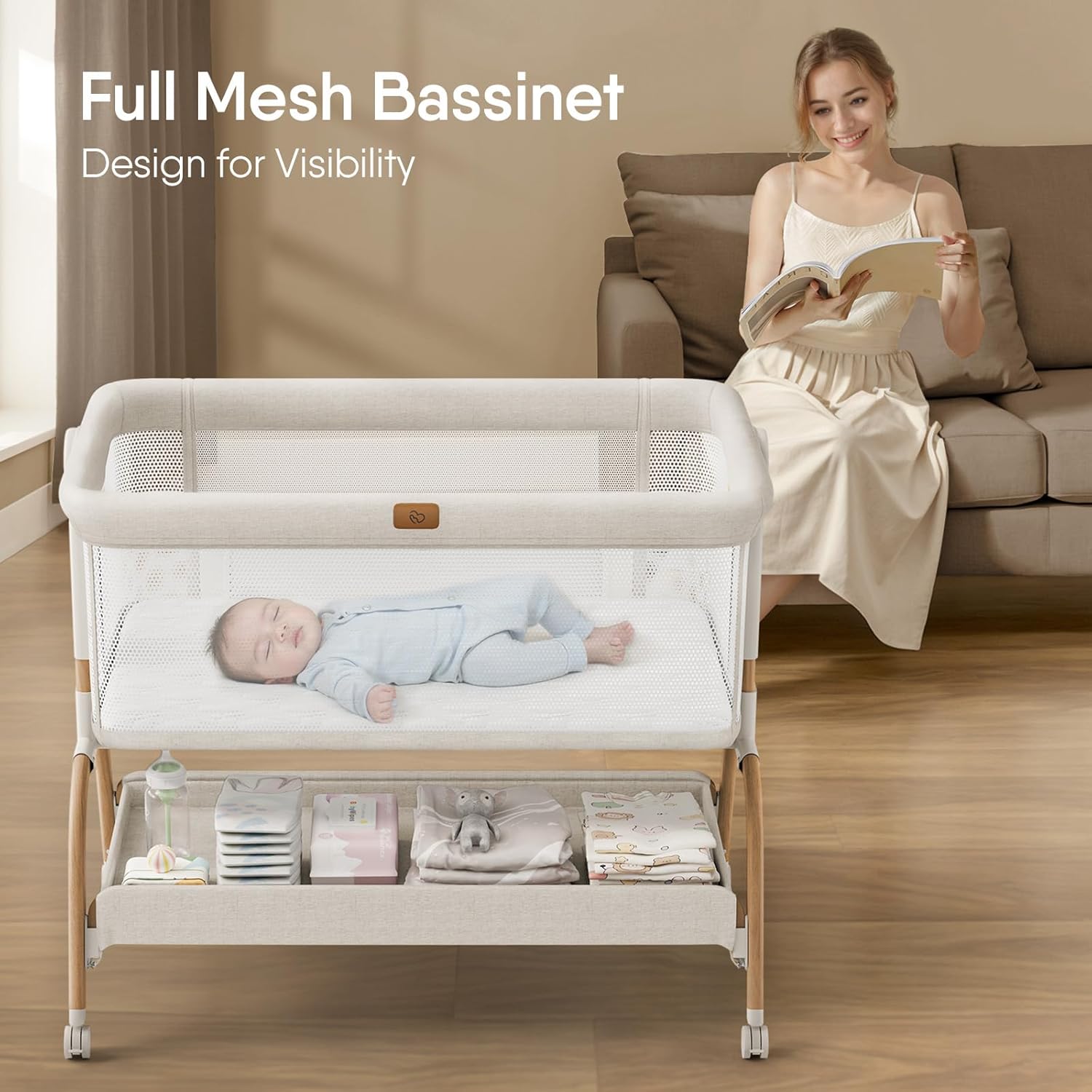 Baby Bassinet Bedside Crib, 3-in-1 Baby Bassinet Bedside Sleeper with 