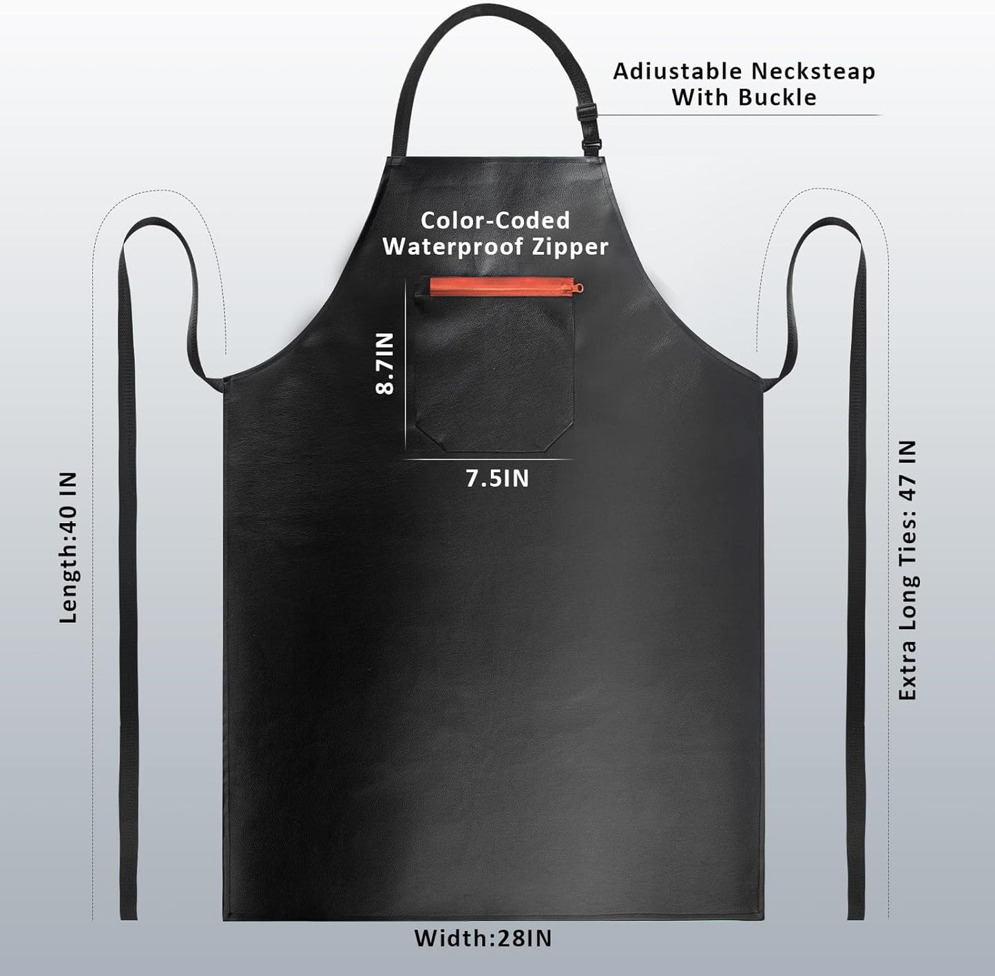 Waterproof Apron, Heavy Duty Extra Long Rubber Vinyl Apron with Pocket