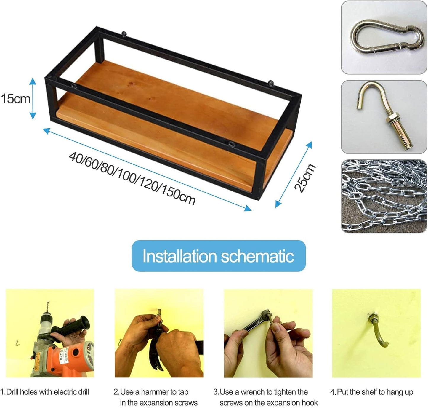 Creative Hanging Flower Pot Display Rack, Solid Wood & Iron Frame Plant Shelf, 4-Tier Ceiling Storage Shelf for Indoor/Outdoor Plants (40x25x15cm)
