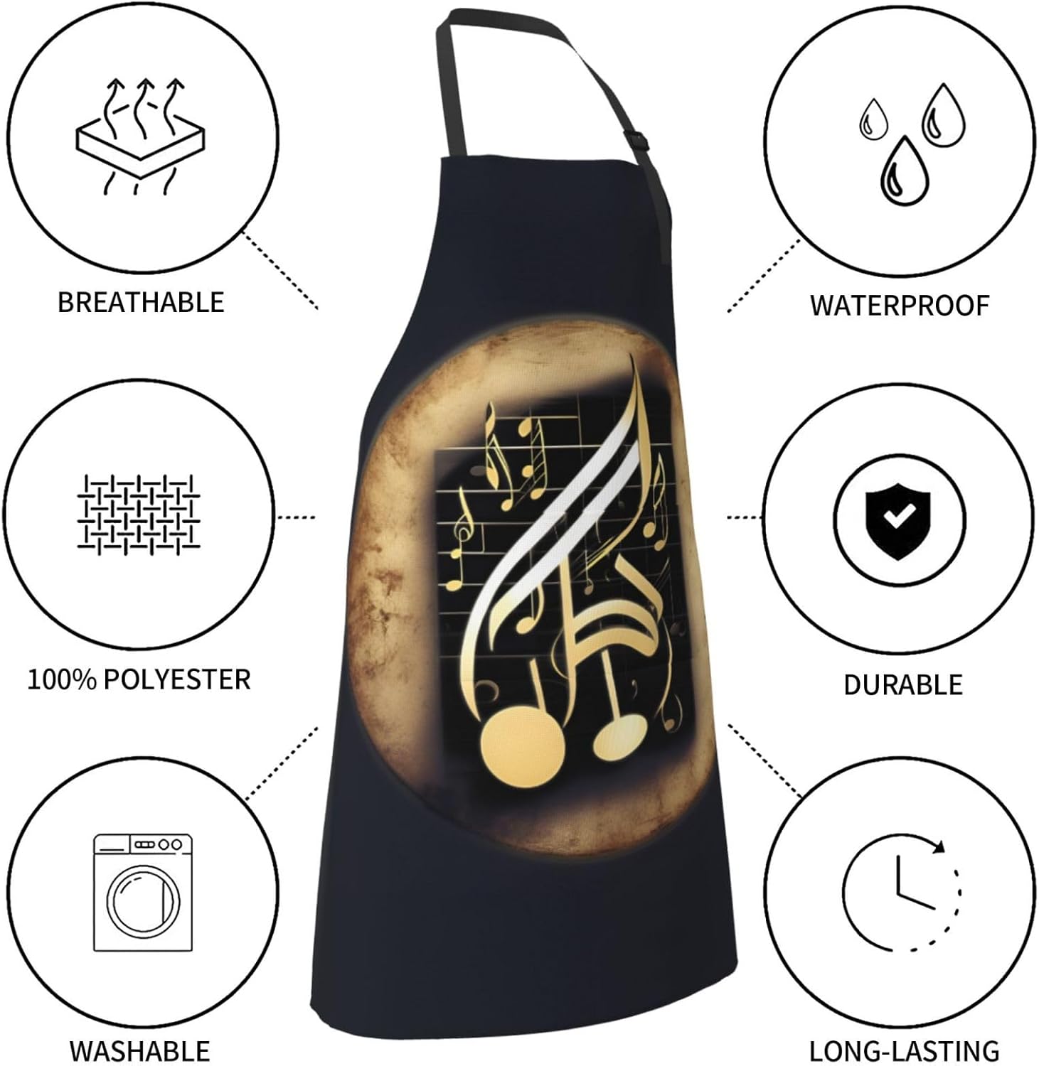 music 1 print Waterproof chef's apron with pocket apron for kitchen co