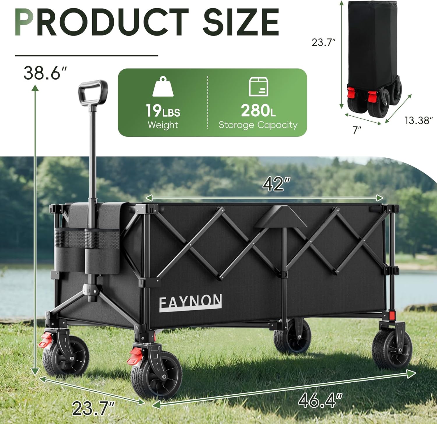 46" L Collapsible Foldable Extended Wagon, 500LB Weight Capacity with 
