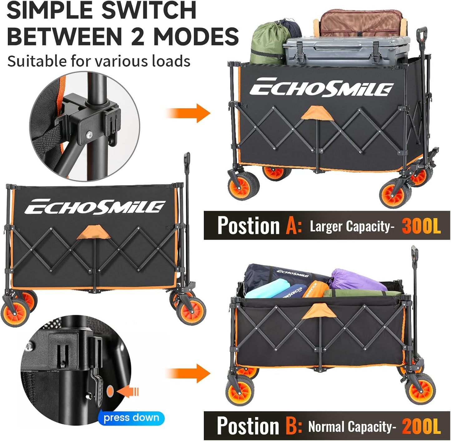 EchoSmile Collapsible Foldable Extended Wagon with 500lbs Weight Capac