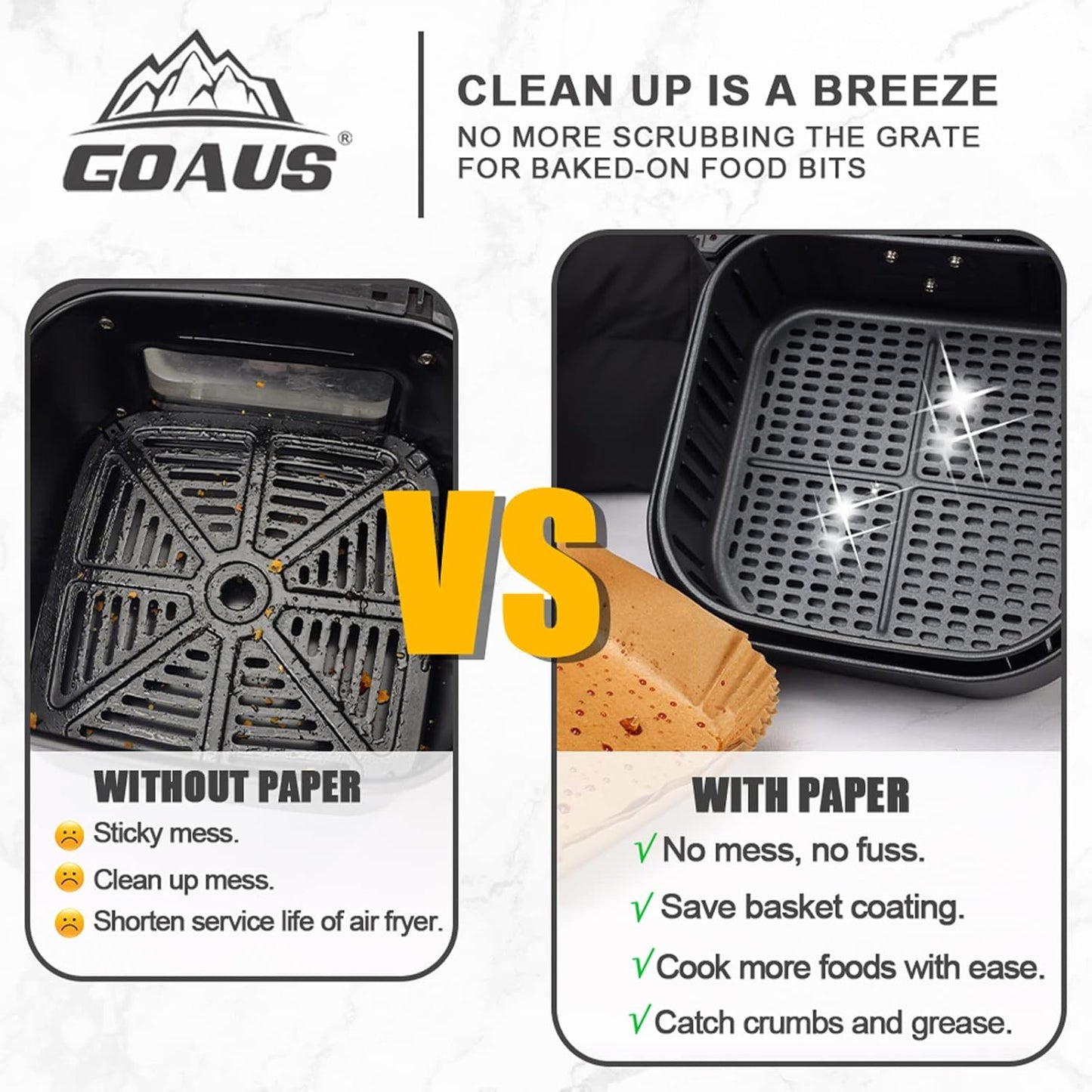 GOAUS Air Fryer Square Paper Liners Disposable Large 150 Pcs for 5 to 8 Qt Basket, 7.9 inch Unbleached Non-stick Oil-proof Parchment Paper