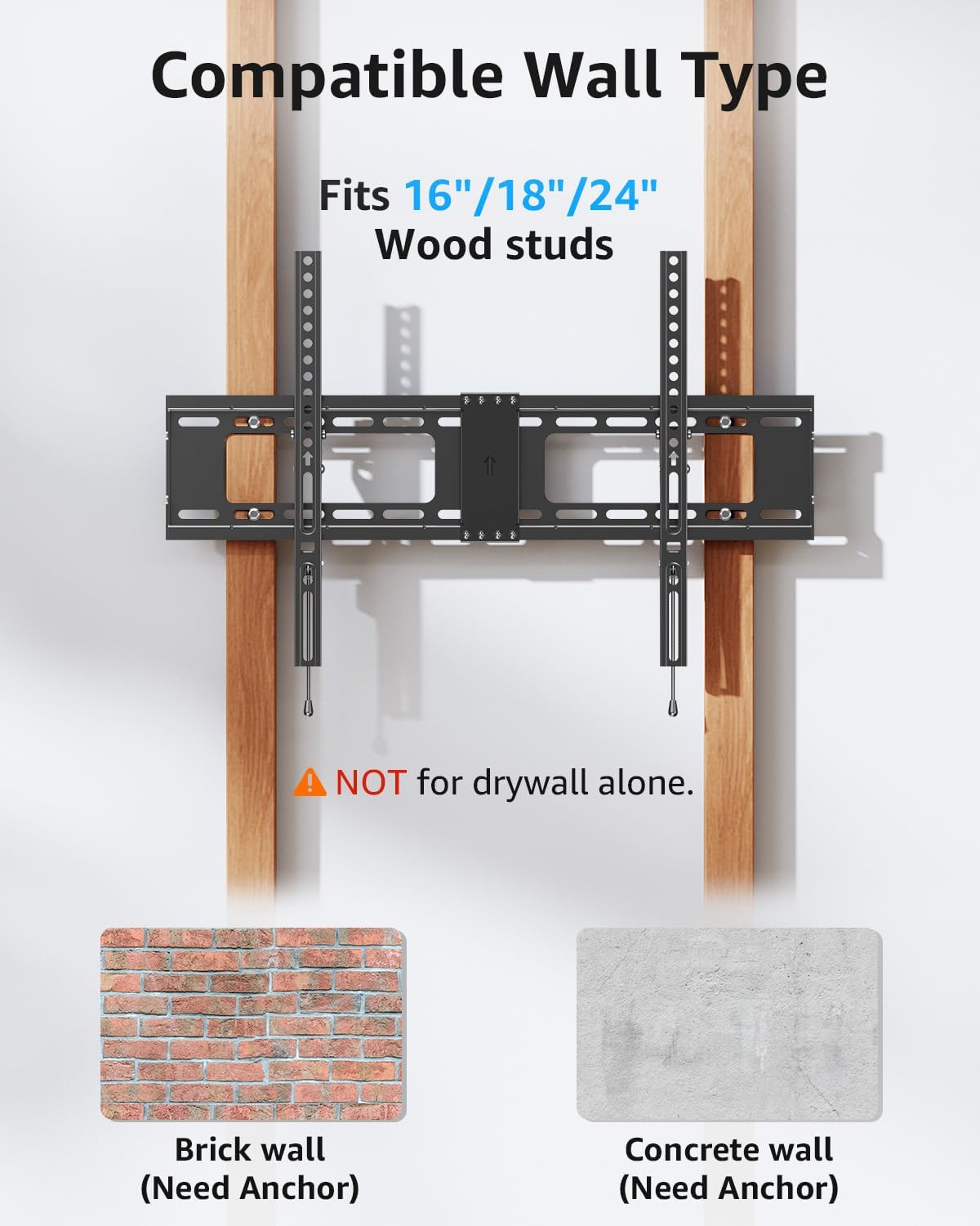 MOUNTUP TV Wall Mount Tilting TV Mount Bracket for Most 37-82 Inch Flat Screen/Curved Low Profile Wall Mount Saving Space Max VESA 600x400mm Hold up to 132 lbs Fit 16" 18" 24" Stud MU0008