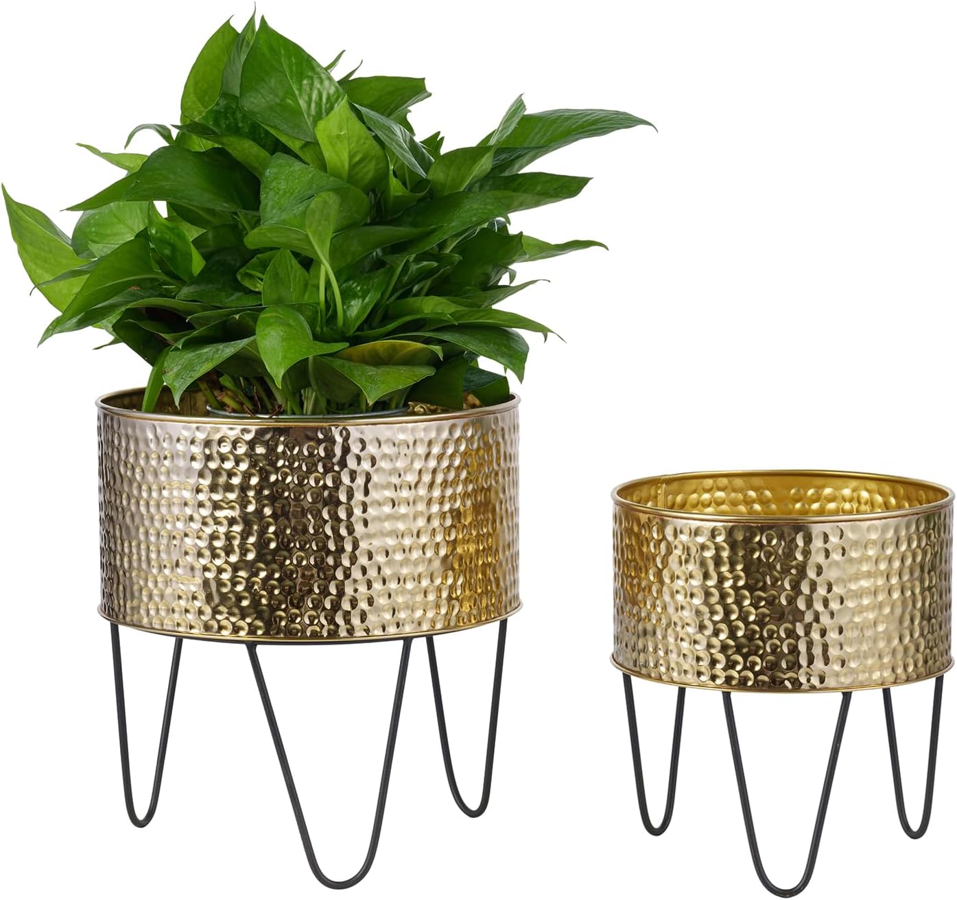MyGift Modern Brass Tone Metal Planter Pots with Pebbled Texture, Hamm