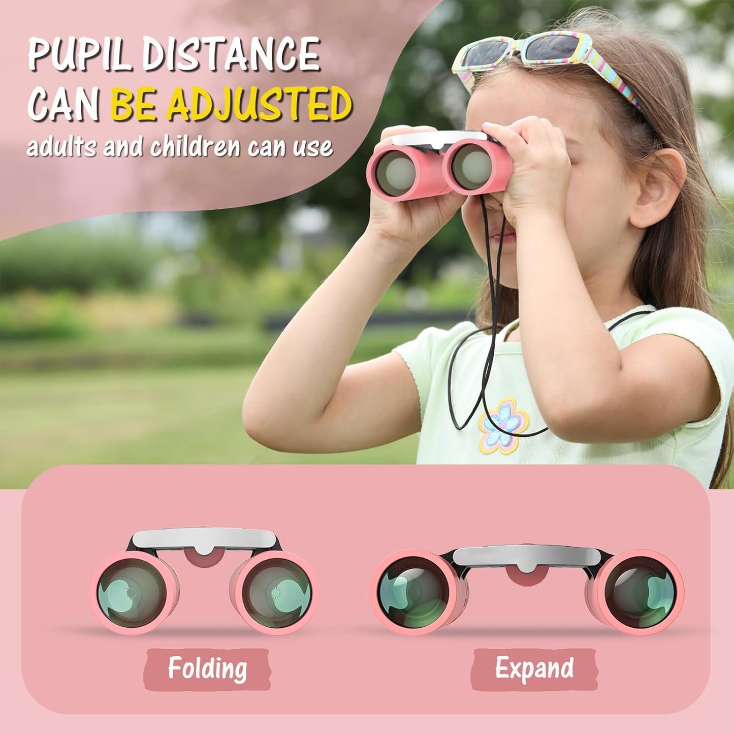 USCAMEL Compact Binoculars for Kids 4-8: 8x21 Small Binoculars Pink Bird Watching Bak4 Prisms - for Boys Girls Travel Outdoor Hiking