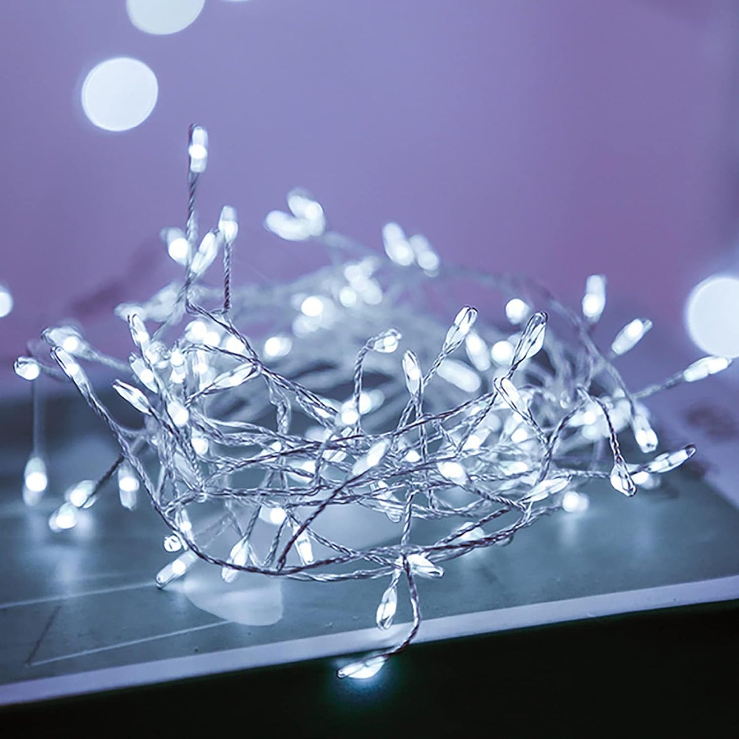 Solar Fairy Lights - 9.84Ft 100 LED Waterproof Solar Firecracker Lights with 8 Modes, Outdoor Christmas String Lights for Garden (White)