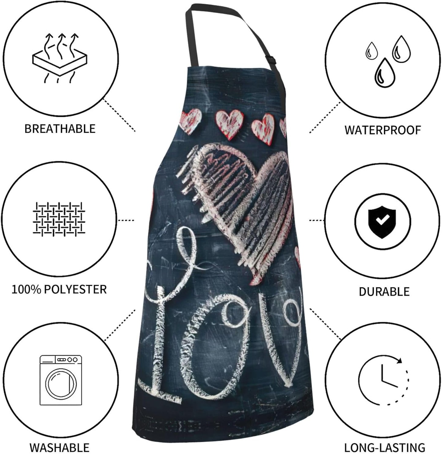 I Love You Words with Hearts print Waterproof chef's apron with pocket apron for kitchen cooking baking barbecue and gardening