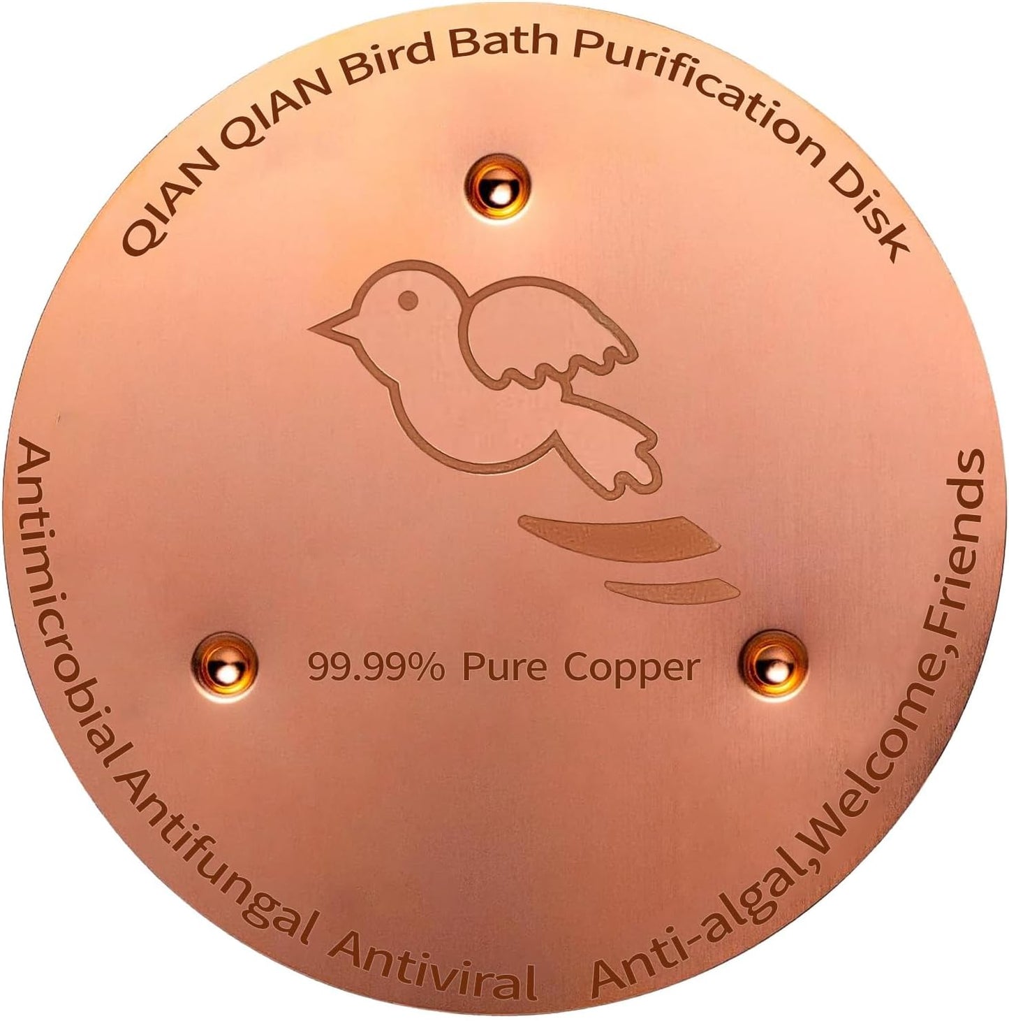 Bird Bath Copper Disk, Copper Bird Bath Purification Disk, Pure Copper Cleaning Disk with Triple-Point Support for Physical Safe Clean Water All-Season, Universal Fit for Outdoor Bird Baths & Bowls
