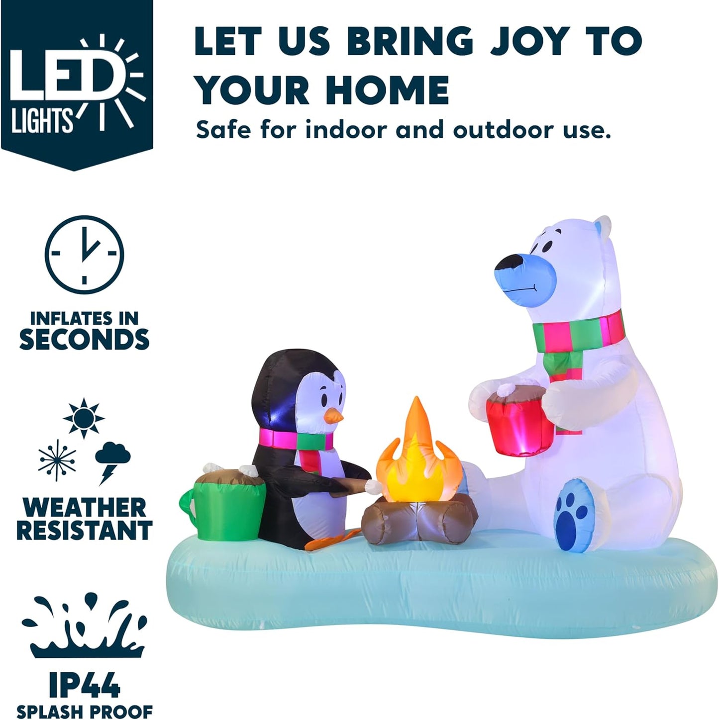 Joiedomi 6 FT Long Christmas Inflatable Polar Bear and Penguin with Campfire Decoration, Blow Up Yard Decoration Christmas Inflatable with Build-in LEDs Blow Up for Xmas Party, Lawn, Winter Décor