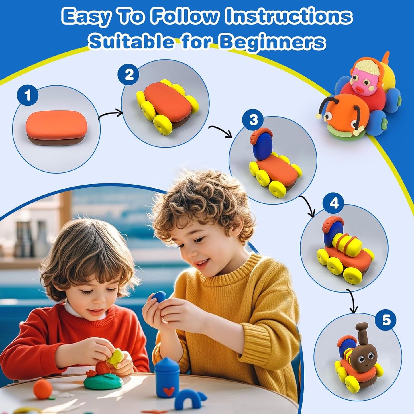 Air Dry Clay, 30 Colors Modeling Clay for Kids, DIY Model Toys with Sc