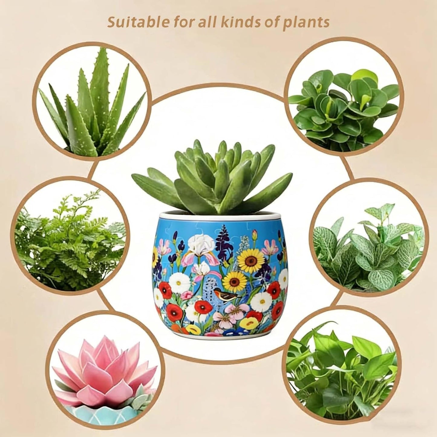 2 Pack 3D Puzzle Planter Set, Portuguese Tile and Summer Flower Designs, 96-Piece 3D Puzzle Vases, Indoor Succulent and Cactus Pots, DIY Home Decor Craft for Adults