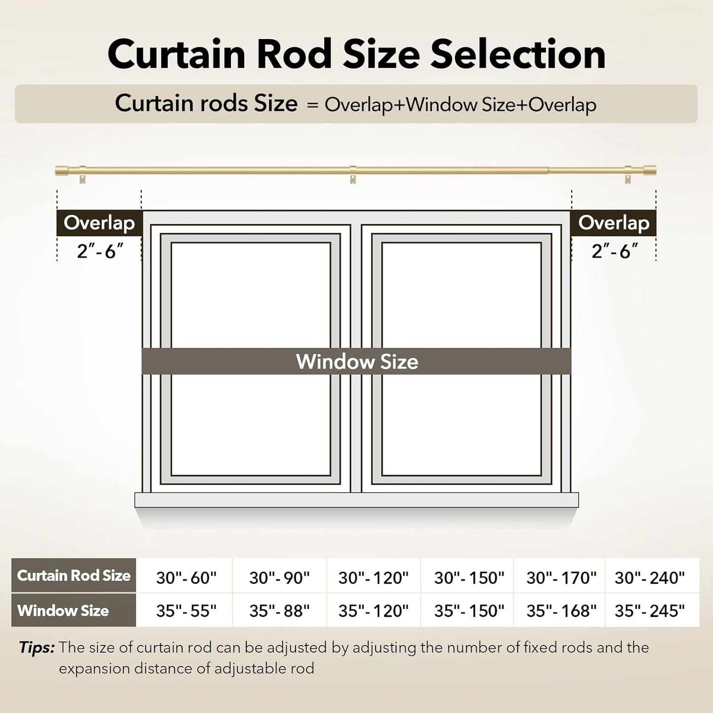 Heavy Duty Curtain Rods for Windows 66 to 120 Inch, 1 Inch Gold Curtai
