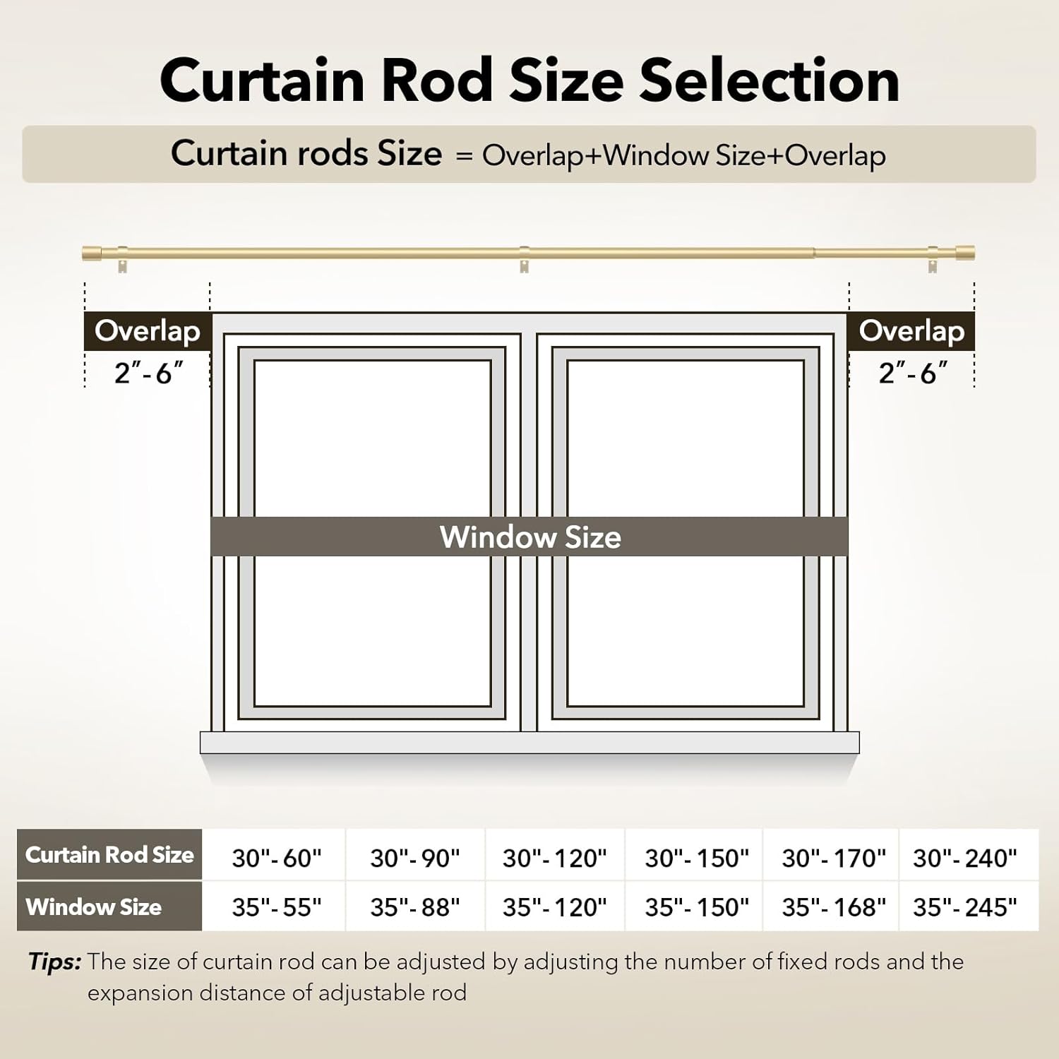 Heavy Duty Curtain Rods for Windows 66 to 120 Inch, 1 Inch Gold Curtai