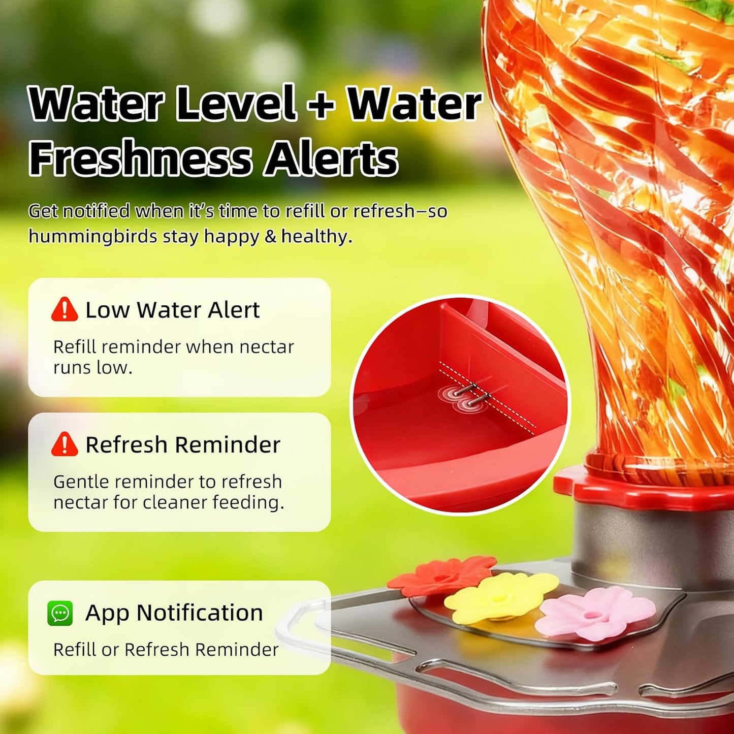Smart Hummingbird Feeder with Camera, Solar Powered 2K HD Live View Glass Station, AI Bird ID & Motion Alerts, Auto Nectar Monitor, Leakproof Water Moat,Hummingbird Feeders for Outdoors & Hanging Gift