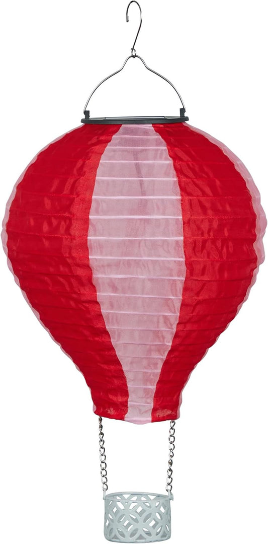 Alpine Corporation QLP1566SLR-RDPK Solar-Powered Cloth Hot Air Balloon with Flame LED Lights, LED Solar Décor, 13" H, Red