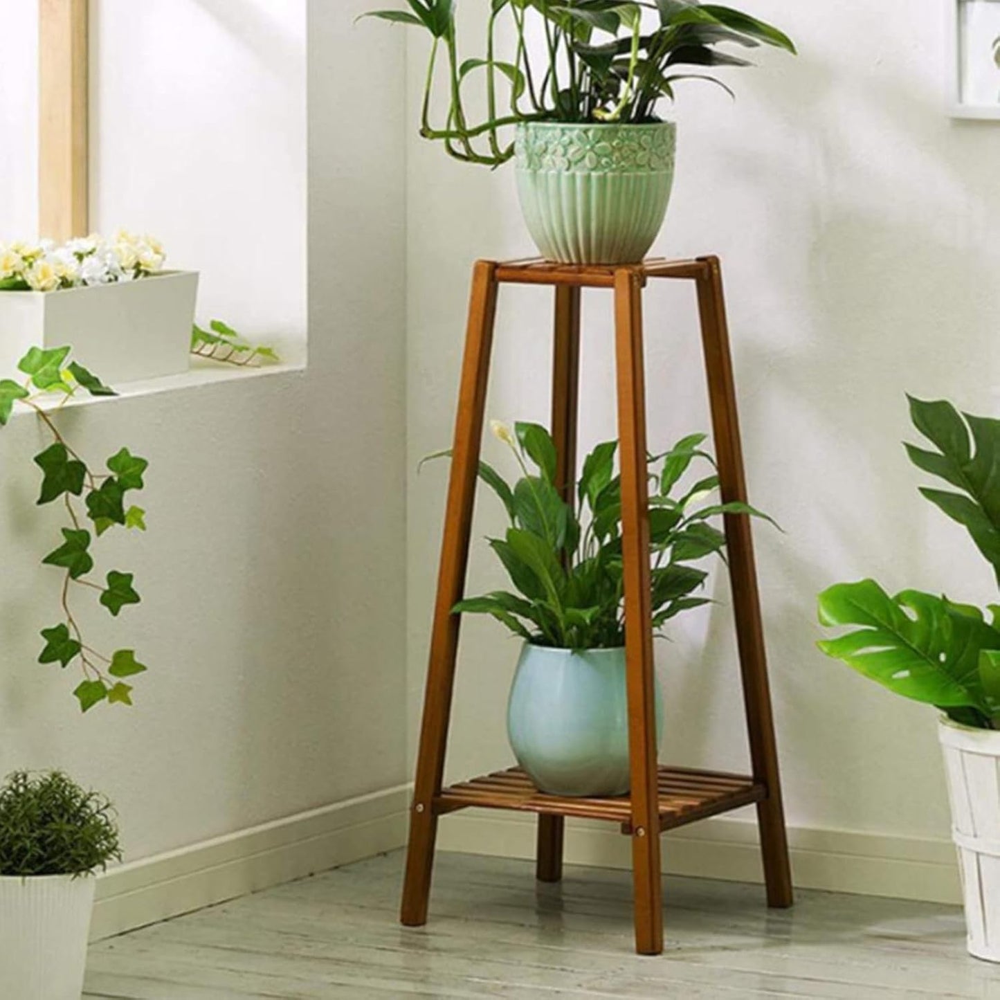 MARURY Tall Bamboo Plant Stand, Raised Garden Bed with Legs, Flower Pot Display Rack Shelf Indoor Outdoor, for Outdoor Gardens Backyard