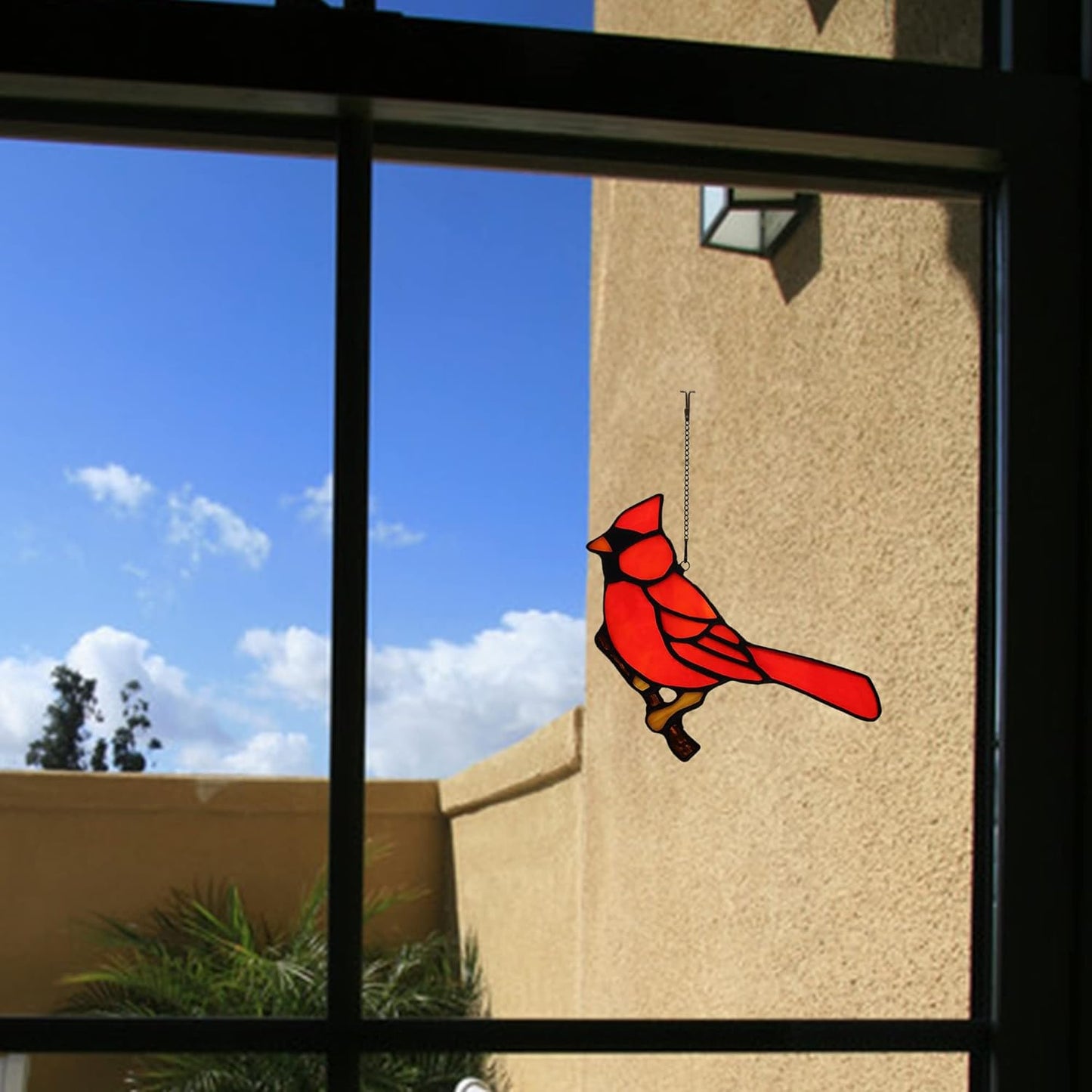 Cardinal Gifts Bird on Branch Stained Glass Window hangings,Cardinal Decor Stained Glass Bird Suncatcher Gift for Grandma Mom, Red Birds Suncatcher