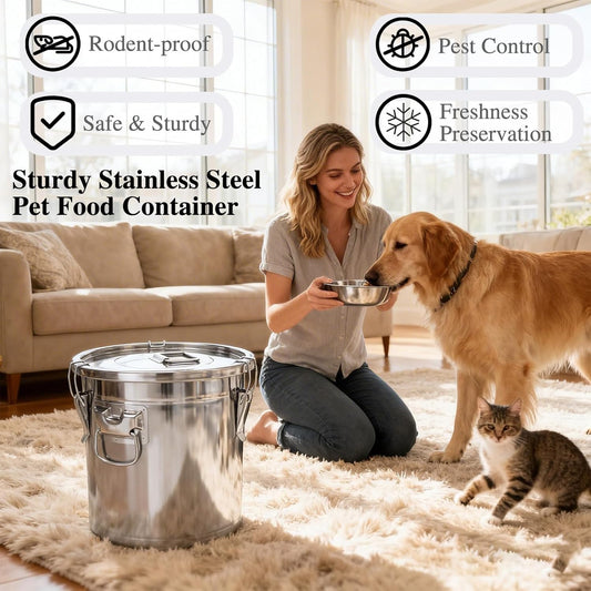 20 Lbs Stainless Steel Dog Food Storage Containers with Airtight Lid and Locking Clamp, Large Metal Dog Food Bin, Pet Food Storage Container for Dogs, Cats & Birds, Keep Fresh