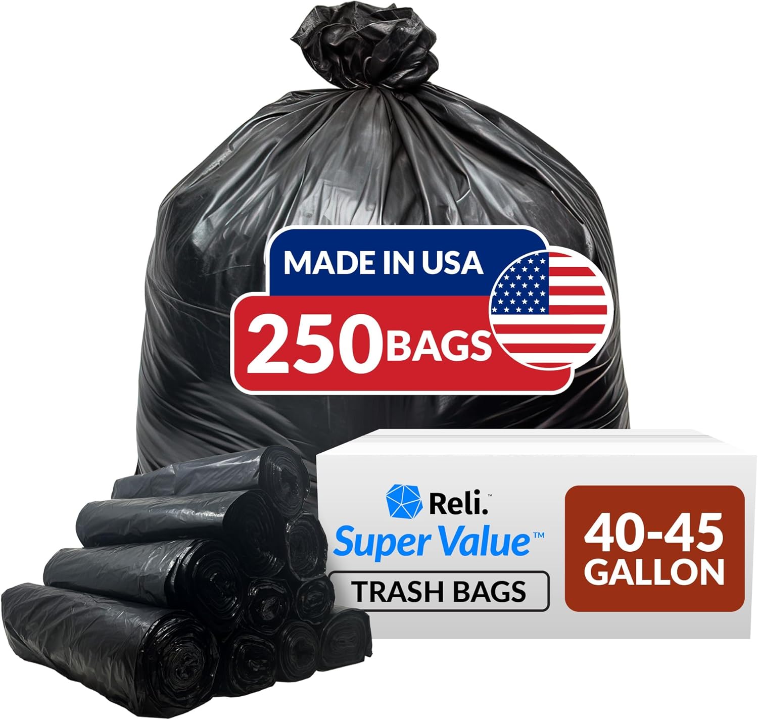 Reli. 40 to 45 Gallon Trash Bags Heavy Duty | 250 Trash Bags | Super S