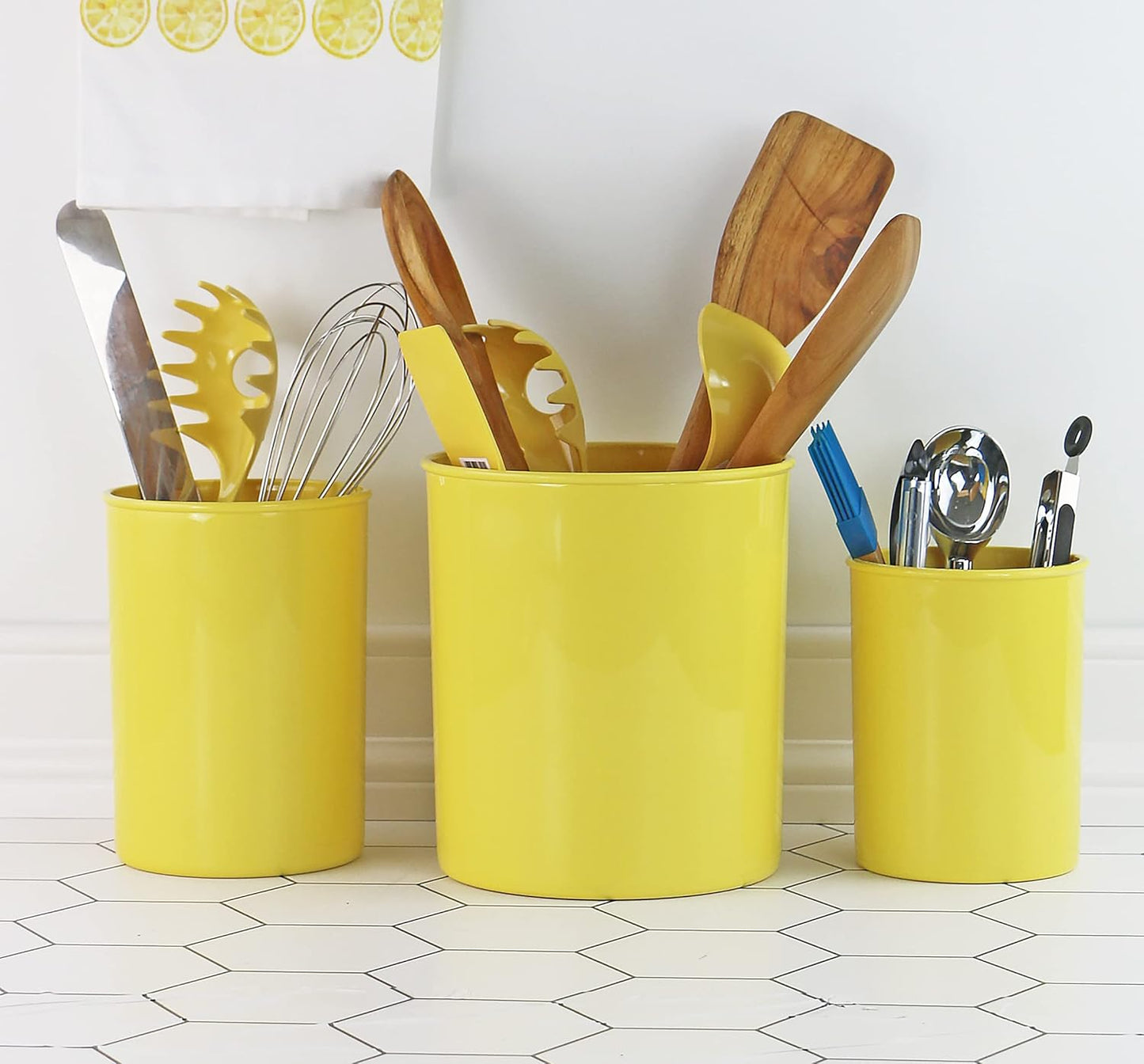 Reston Lloyd Extra-Large Multipurpose Utensil Crock for – BPA-Free Plastic Kitchen Tool Holder for Countertop, Camping, RV, Craft Desk, Wine Cooler, Garden, Patio Organizer, Lemon