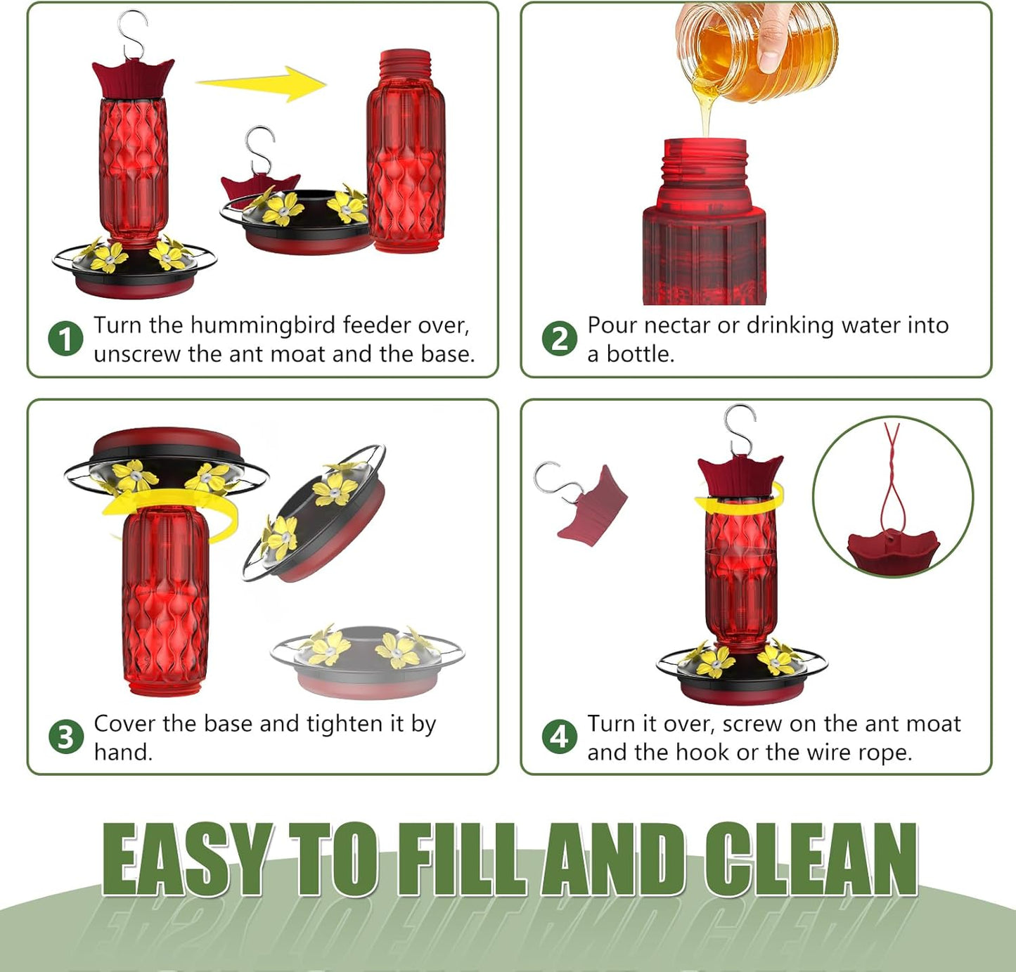 Hummingbird Feeders for Outdoors, Hanging Hummingbird Feeder with 5 Fl
